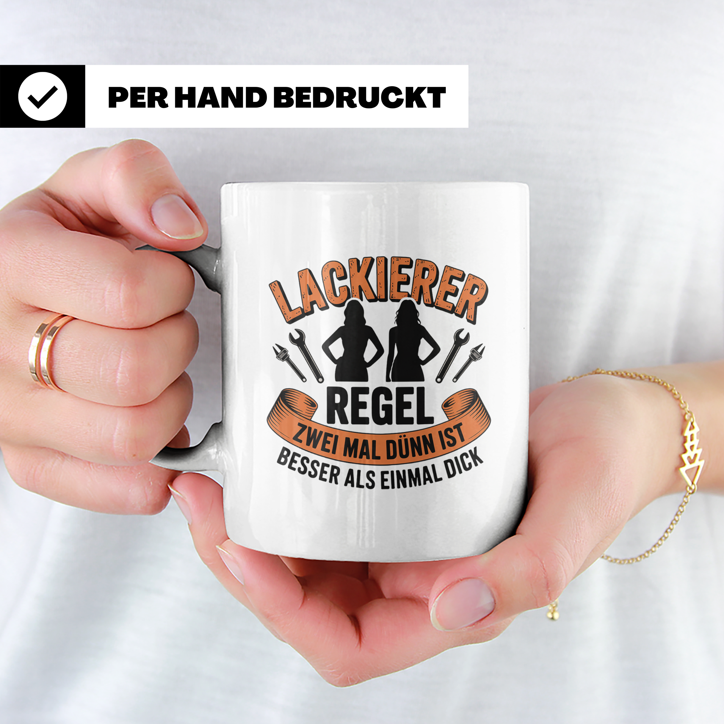 Lackierer Tasse mit Spruch Zwei mal dünn besser als einmal d – Weiß [farbe:weiß]