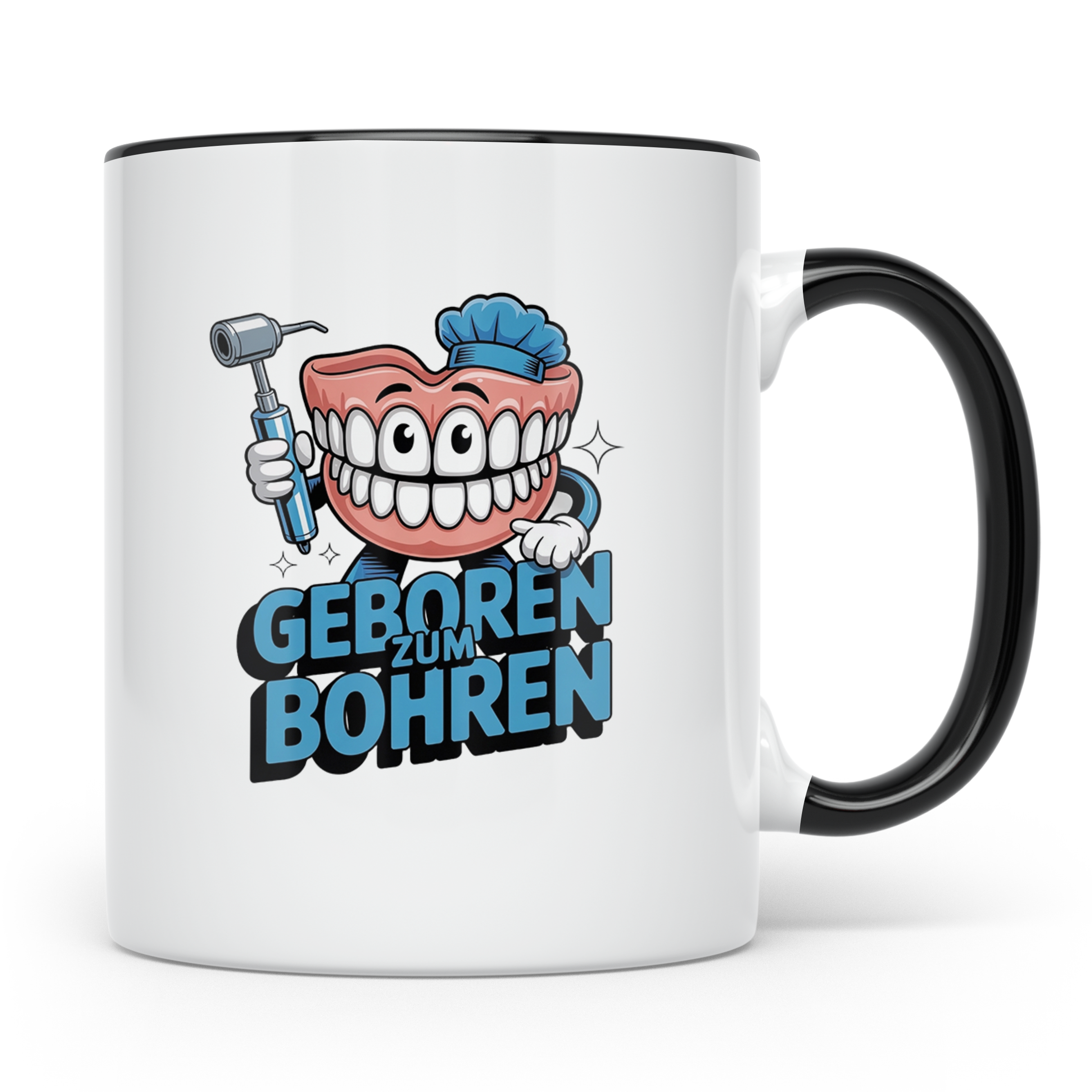 Zahnarzt Tasse Geboren zum Bohren, Lustiger Kaffeebecher für – Schwarz [farbe:schwarz]