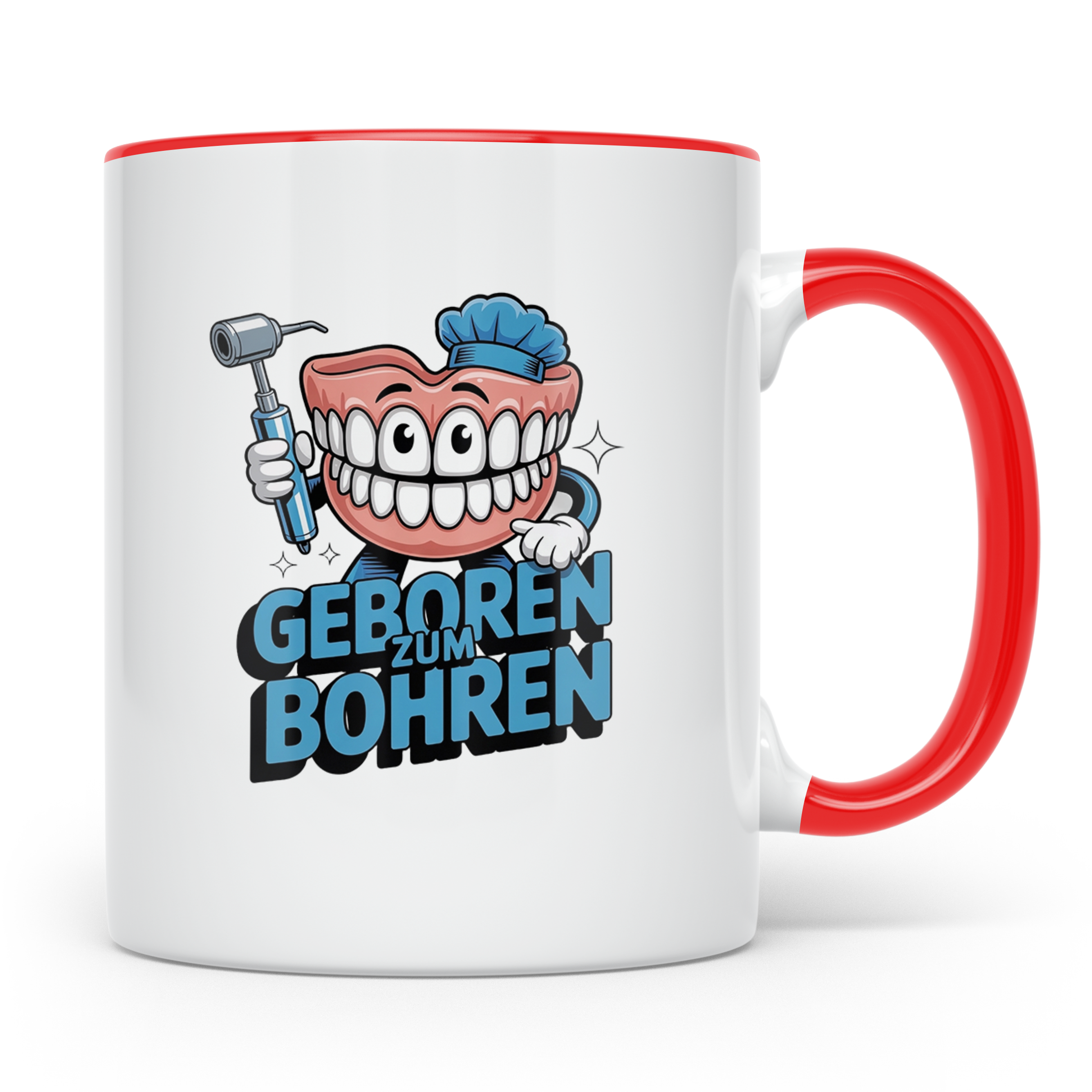 Zahnarzt Tasse Geboren zum Bohren, Lustiger Kaffeebecher für – Rot [farbe:rot]