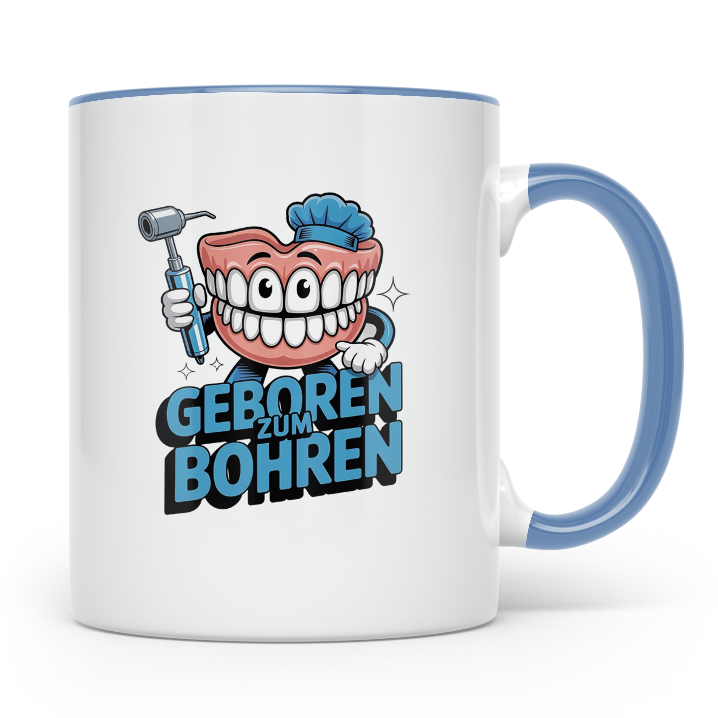 Zahnarzt Tasse Geboren zum Bohren, Lustiger Kaffeebecher für – Blau [farbe:blau]