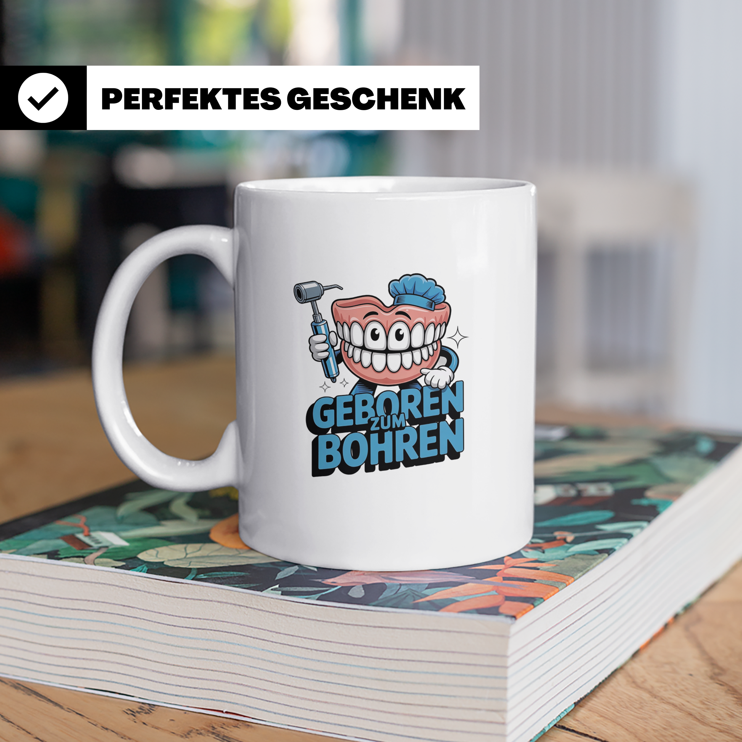 Zahnarzt Tasse Geboren zum Bohren, Lustiger Kaffeebecher für – Weiß [farbe:weiß]