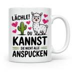 Lama Tasse - Lächle, du kannst sie nicht alle anspucken! Alpaka Humor Geschenkidee - Lustige Sprüche Kaffeetasse für Lama Liebhaber!