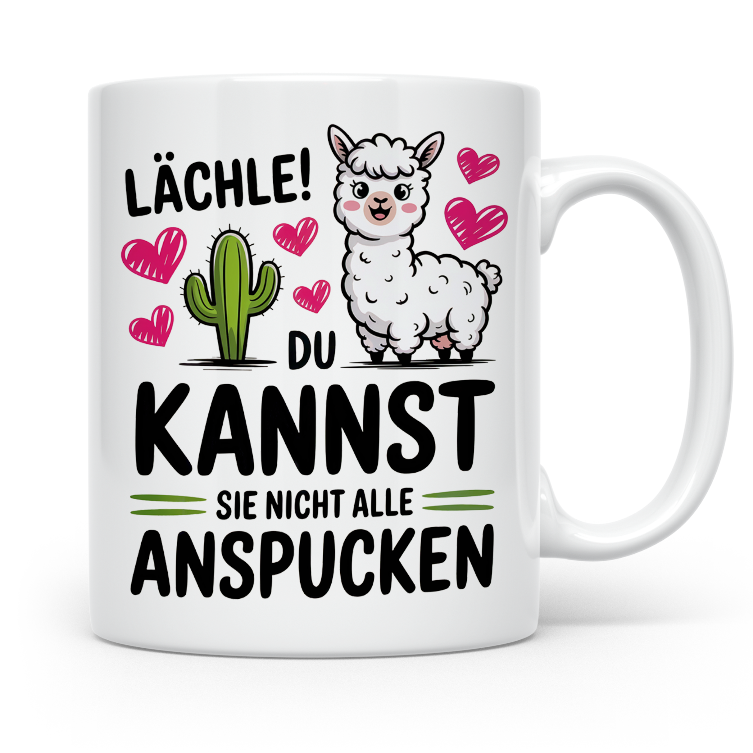 Lama Tasse - Lächle, du kannst sie nicht alle anspucken! Alpaka Humor Geschenkidee - Lustige Sprüche Kaffeetasse für Lama Liebhaber!