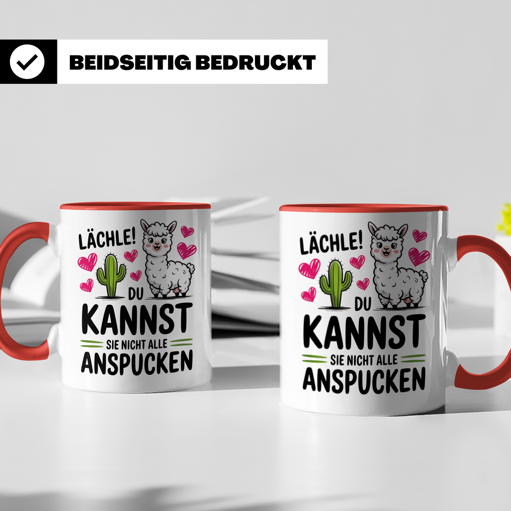 Lama Tasse - Lächle, du kannst sie nicht alle anspucken! Alpaka Humor Geschenkidee - Lustige Sprüche Kaffeetasse für Lama Liebhaber!