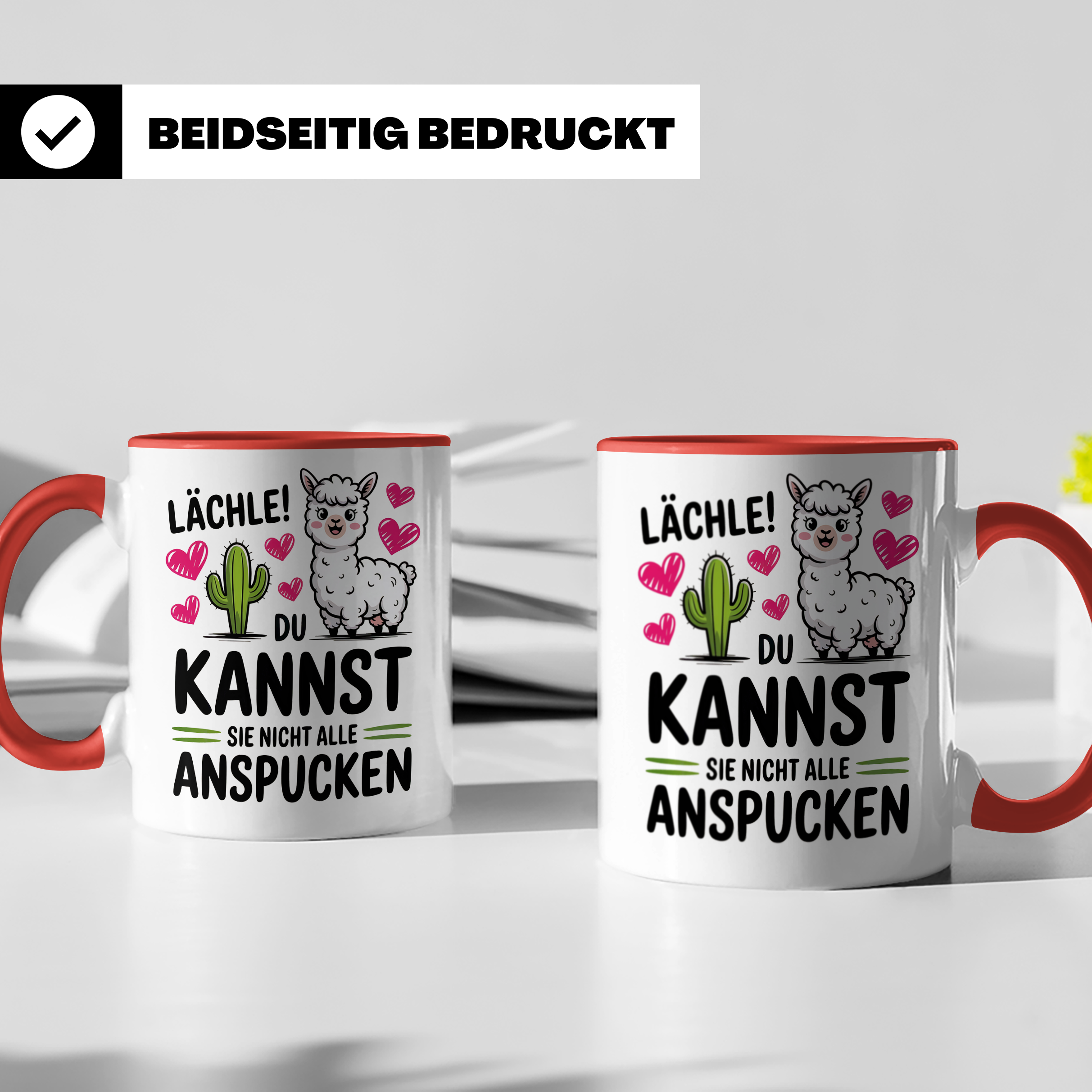 Lama Tasse - Lächle, du kannst sie nicht alle anspucken! Alpaka Humor Geschenkidee - Lustige Sprüche Kaffeetasse für Lama Liebhaber!