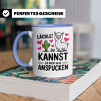 Lama Tasse - Lächle, du kannst sie nicht alle anspucken! Alpaka Humor Geschenkidee - Lustige Sprüche Kaffeetasse für Lama Liebhaber!