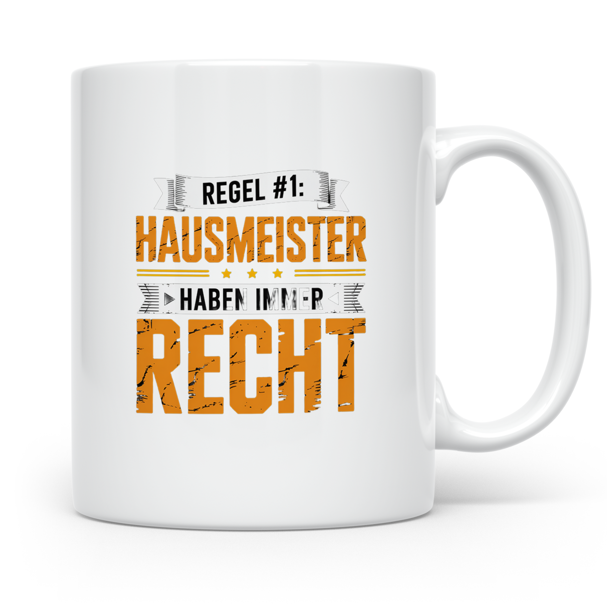 Hausmeister Tasse Spruch Regel #1 Haben immer Recht | Gesche – Weiß [farbe:weiß]