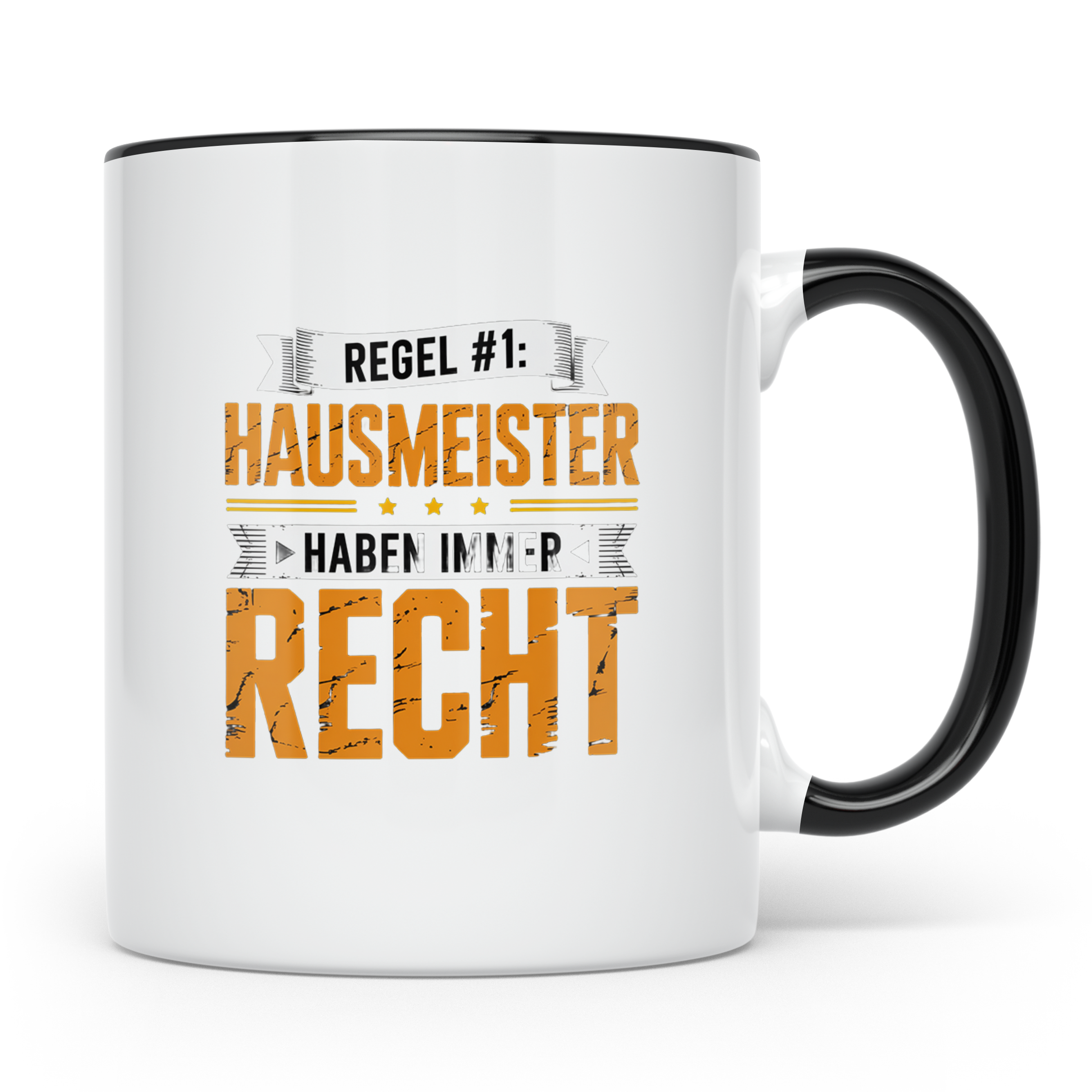 Hausmeister Tasse Spruch Regel #1 Haben immer Recht | Gesche – Schwarz [farbe:schwarz]