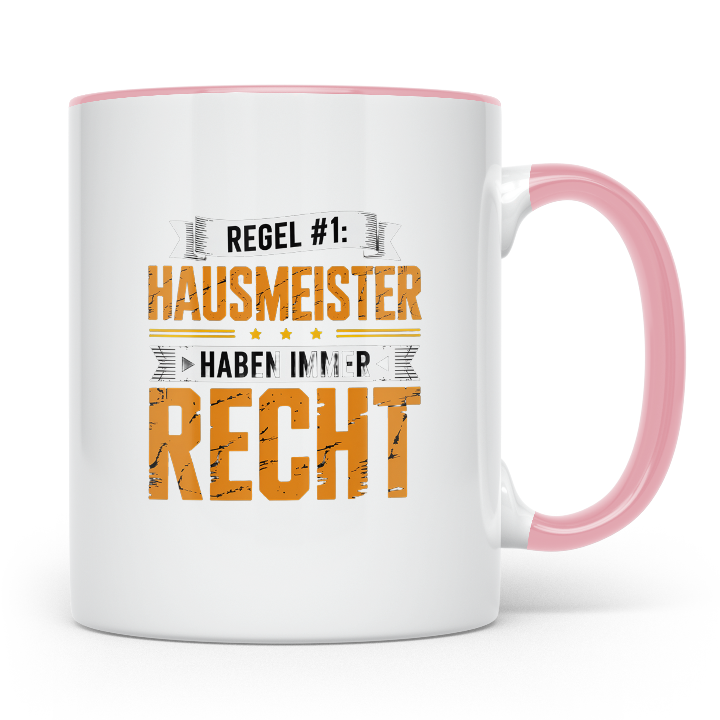 Hausmeister Tasse Spruch Regel #1 Haben immer Recht | Gesche – Rosa [farbe:rosa]