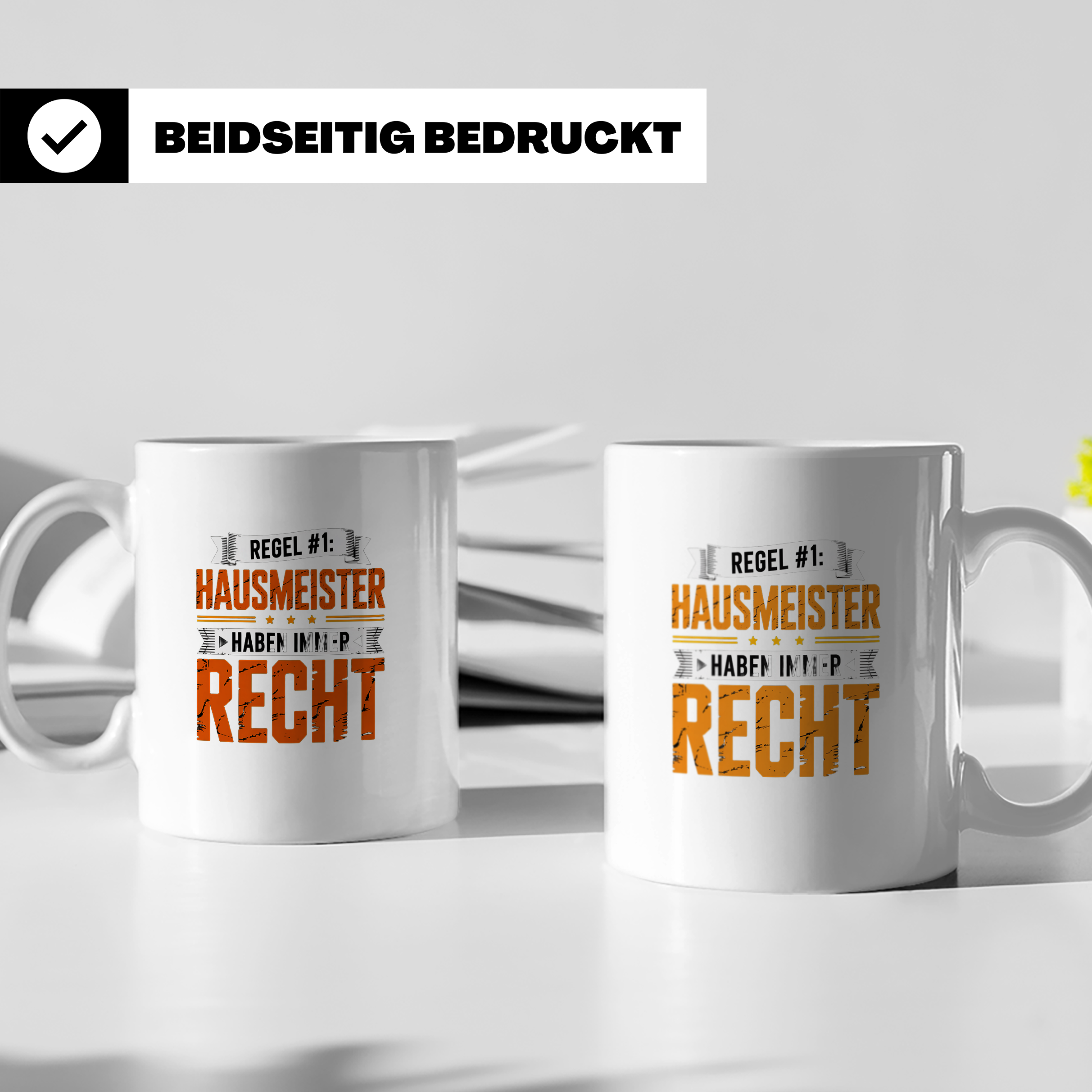 Hausmeister Tasse Spruch Regel #1 Haben immer Recht | Gesche – Weiß [farbe:weiß]