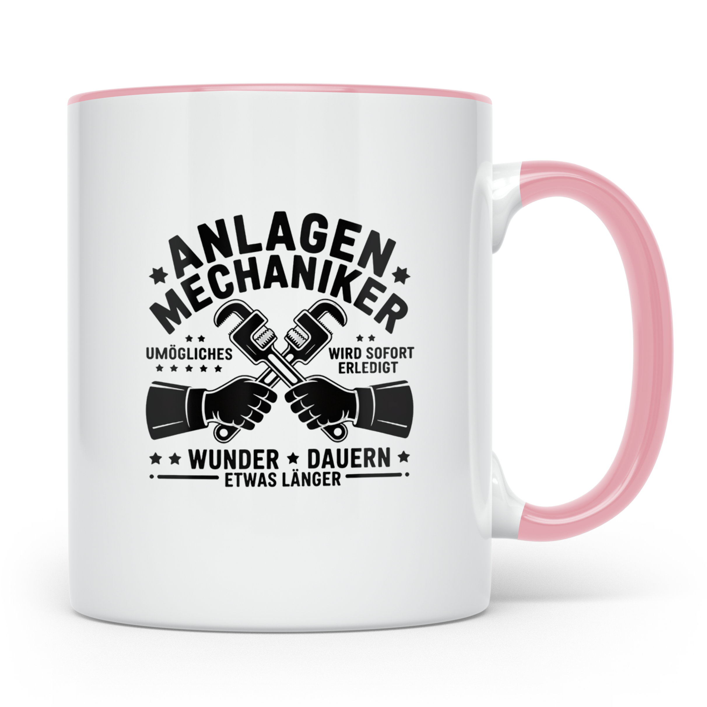Anlagenmechaniker Tasse mit Spruch Unmögliches erledigt Wund – Rosa [farbe:rosa]