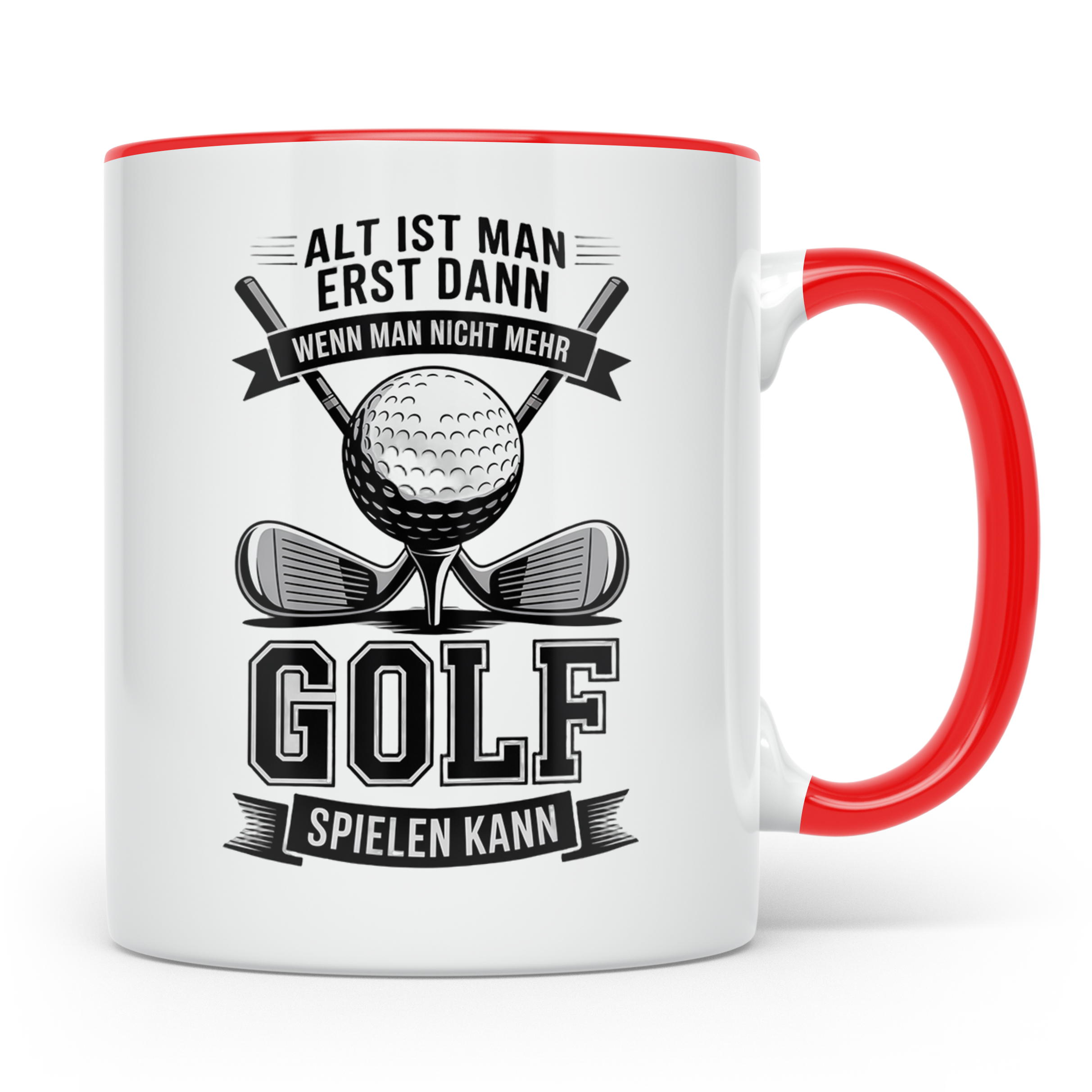 Golfer Tasse mit Spruch 'Alt ist man erst dann...' Geschenk  – Rot [farbe:rot]