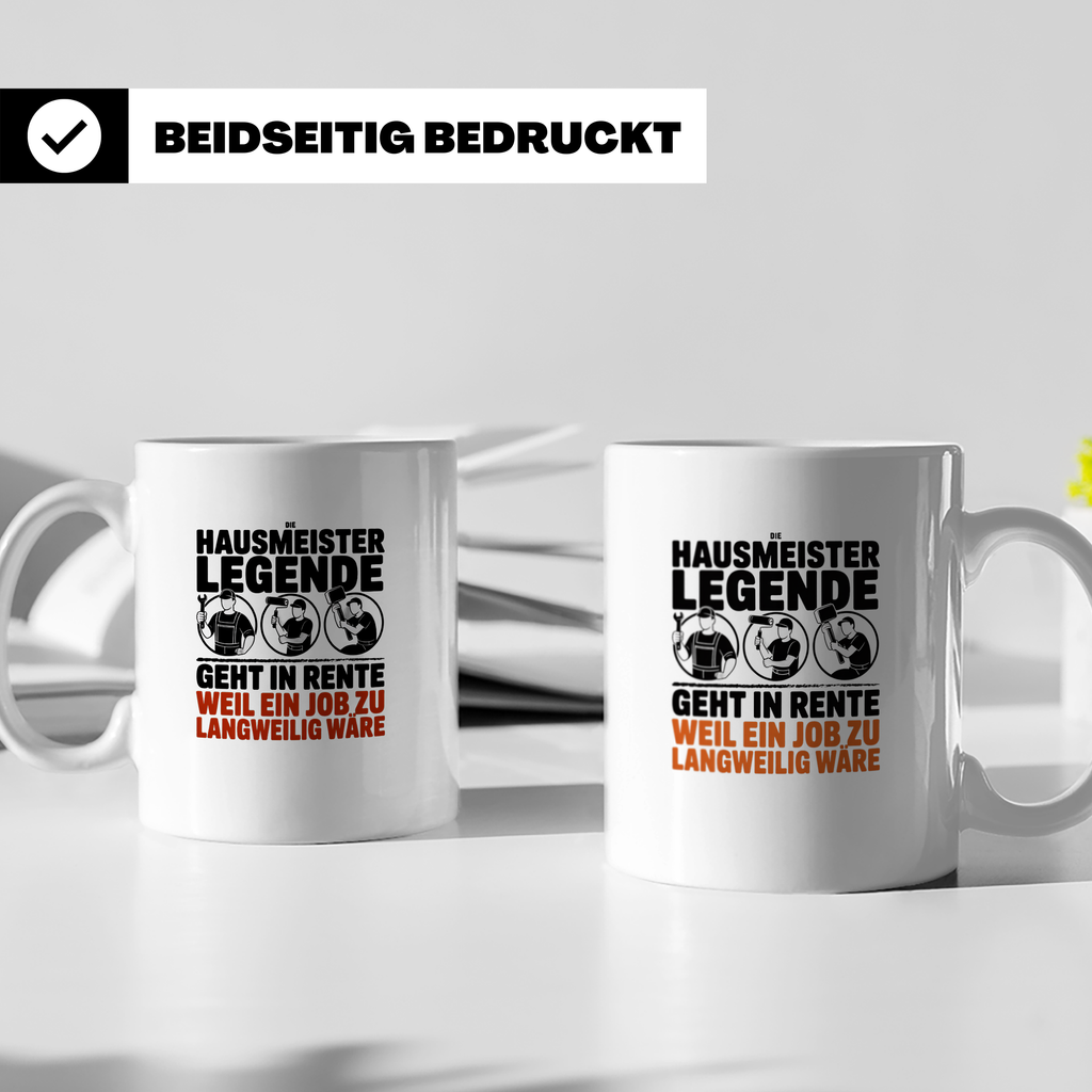 Hausmeister Legende Rente Tasse, Geschenk für Rentner & Haus – Weiß [farbe:weiß]