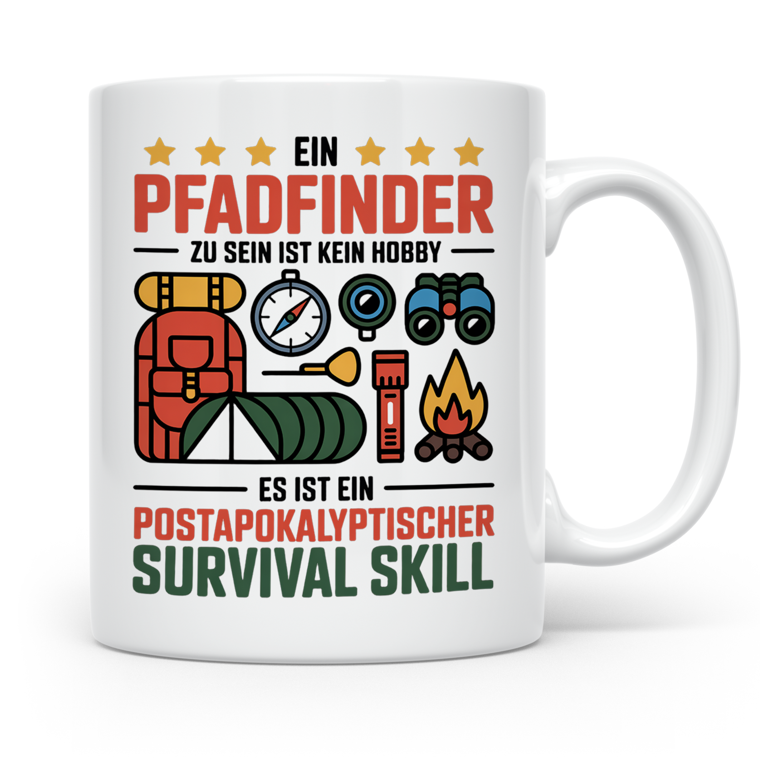 Pfadfinder Tasse mit Spruch Survival Skill, Geschenk für Sco – Weiß [farbe:weiß]