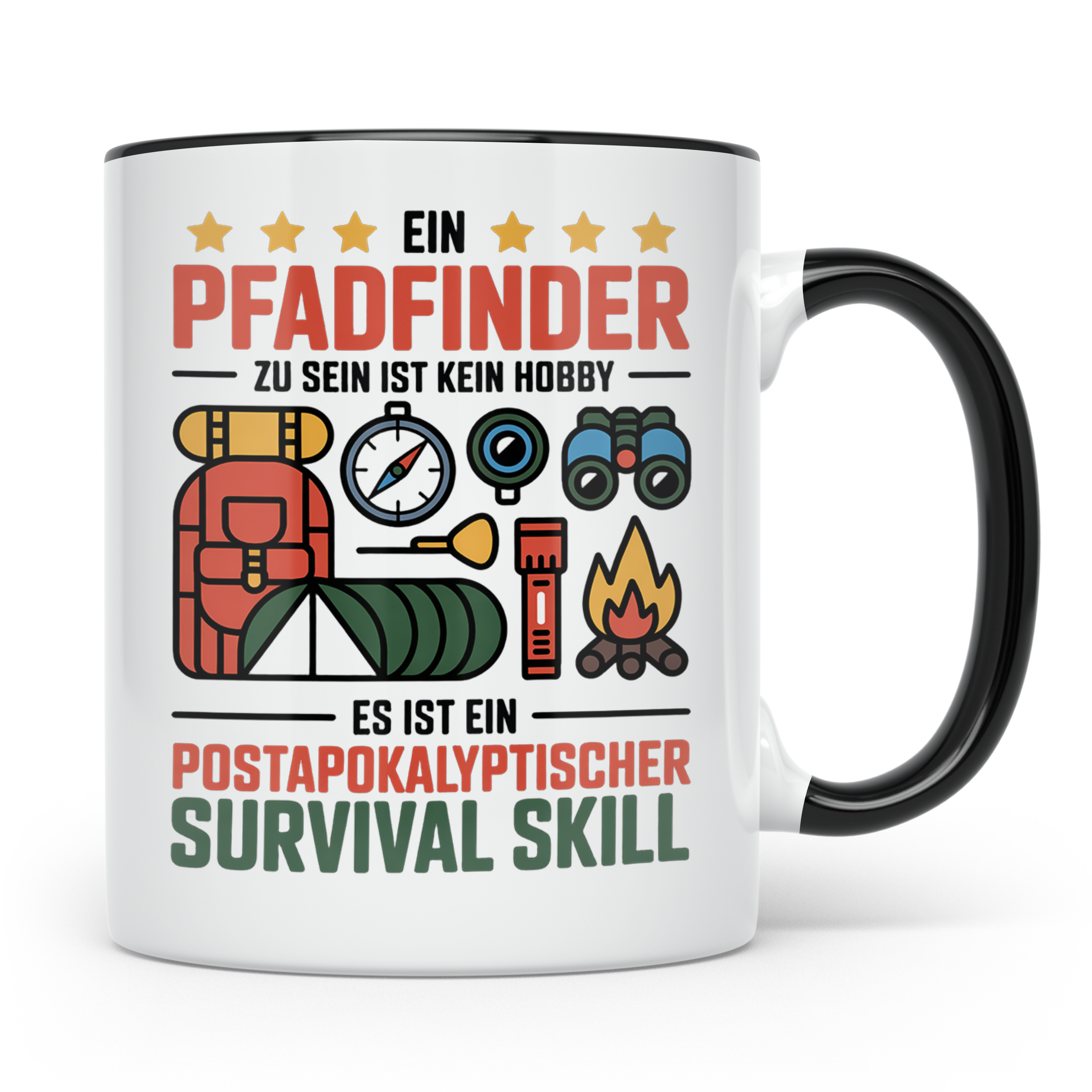 Pfadfinder Tasse mit Spruch Survival Skill, Geschenk für Sco – Schwarz [farbe:schwarz]