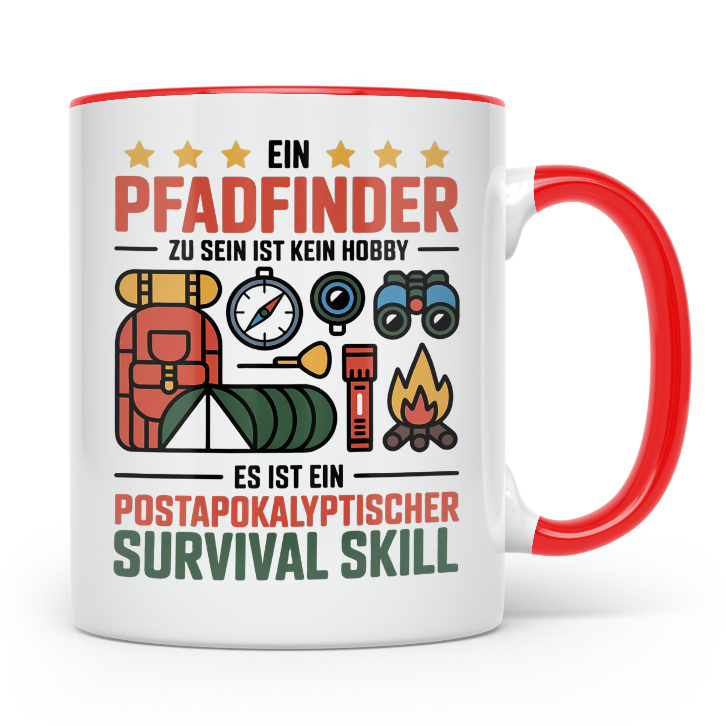 Pfadfinder Tasse mit Spruch Survival Skill, Geschenk für Sco – Rot [farbe:rot]