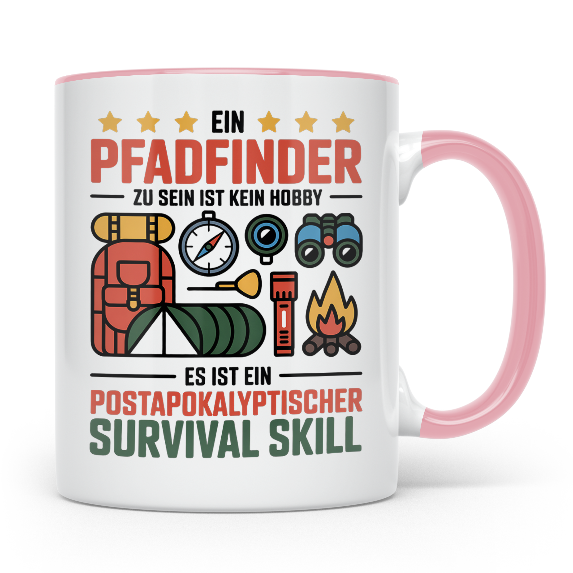 Pfadfinder Tasse mit Spruch Survival Skill, Geschenk für Sco – Rosa [farbe:rosa]
