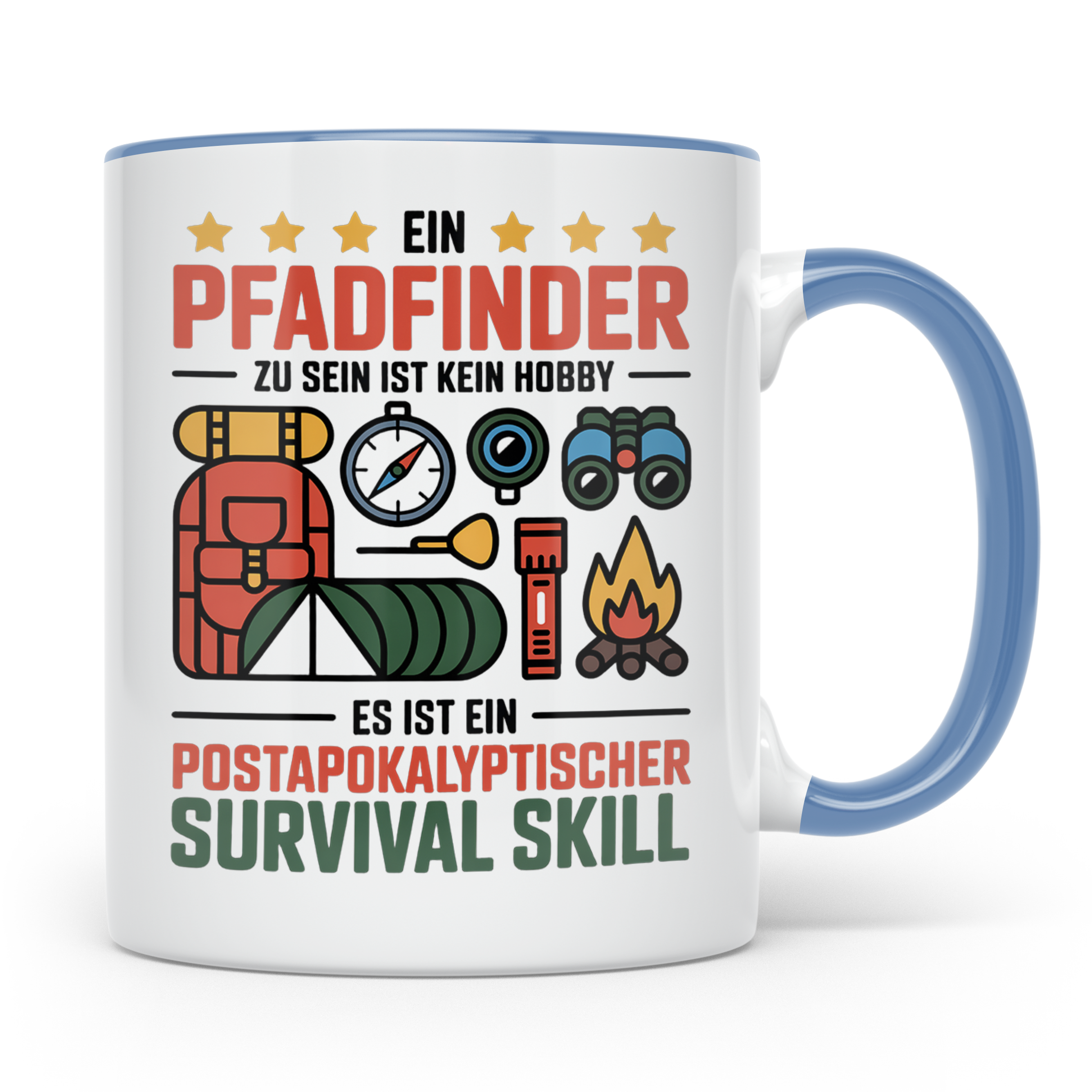 Pfadfinder Tasse mit Spruch Survival Skill, Geschenk für Sco – Blau [farbe:blau]