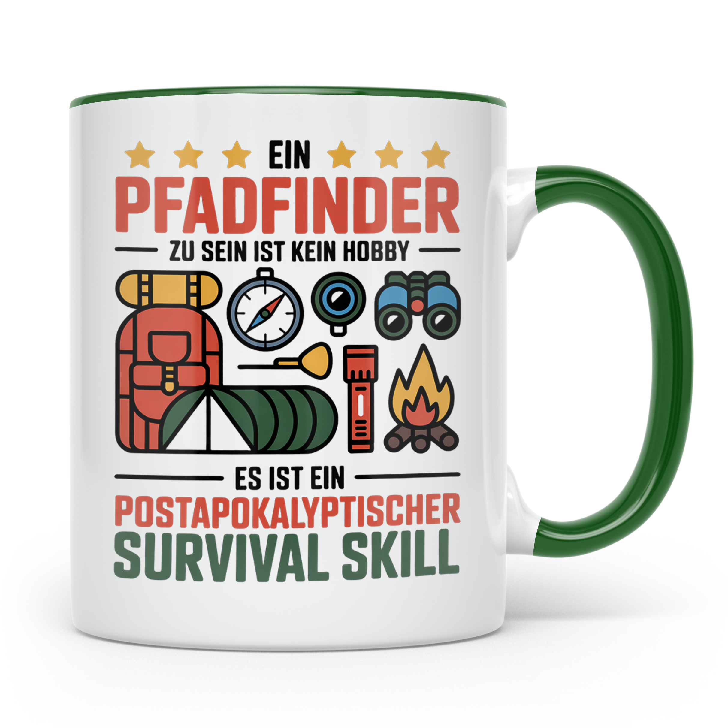 Pfadfinder Tasse mit Spruch Survival Skill, Geschenk für Sco – Grün [farbe:grün]