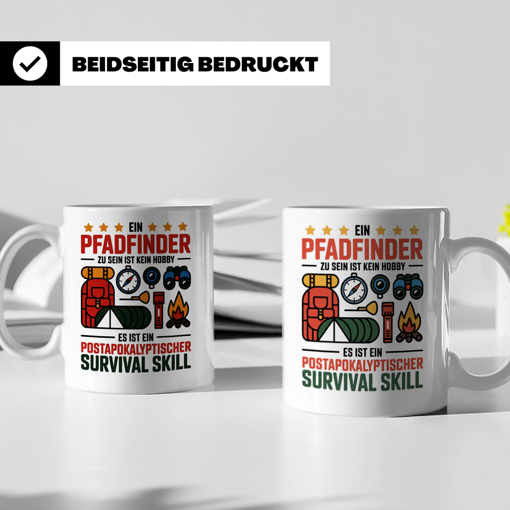 Pfadfinder Tasse mit Spruch Survival Skill, Geschenk für Sco – Weiß [farbe:weiß]