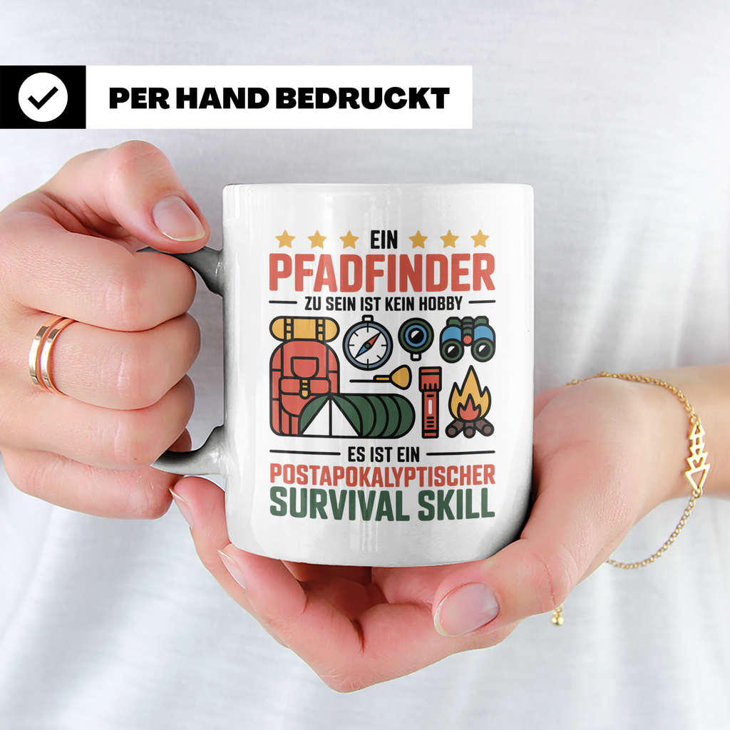 Pfadfinder Tasse mit Spruch Survival Skill, Geschenk für Sco – Weiß [farbe:weiß]