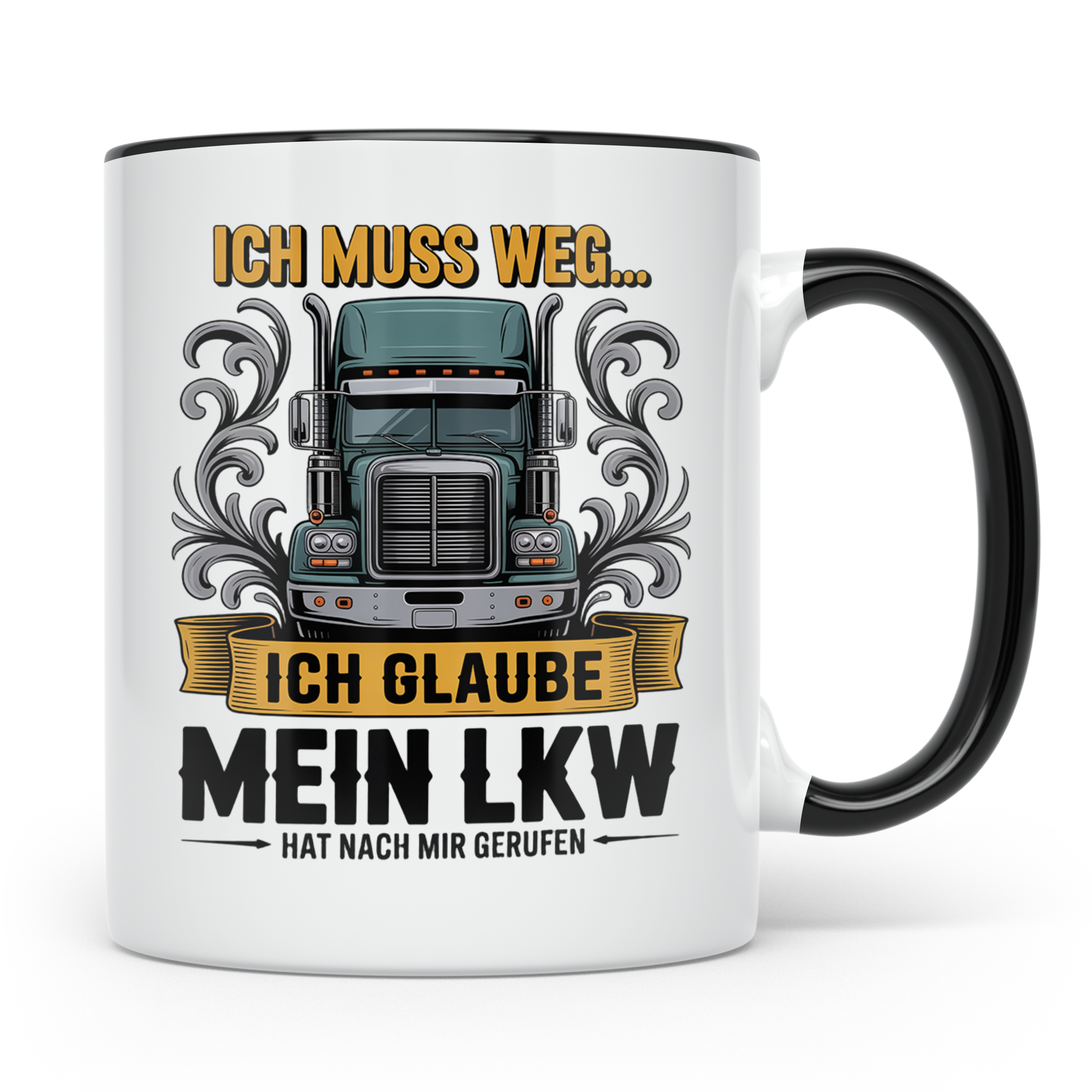 LKW Fahrer Tasse mit Spruch Ich muss weg mein LKW ruft | Ges – Schwarz [farbe:schwarz]