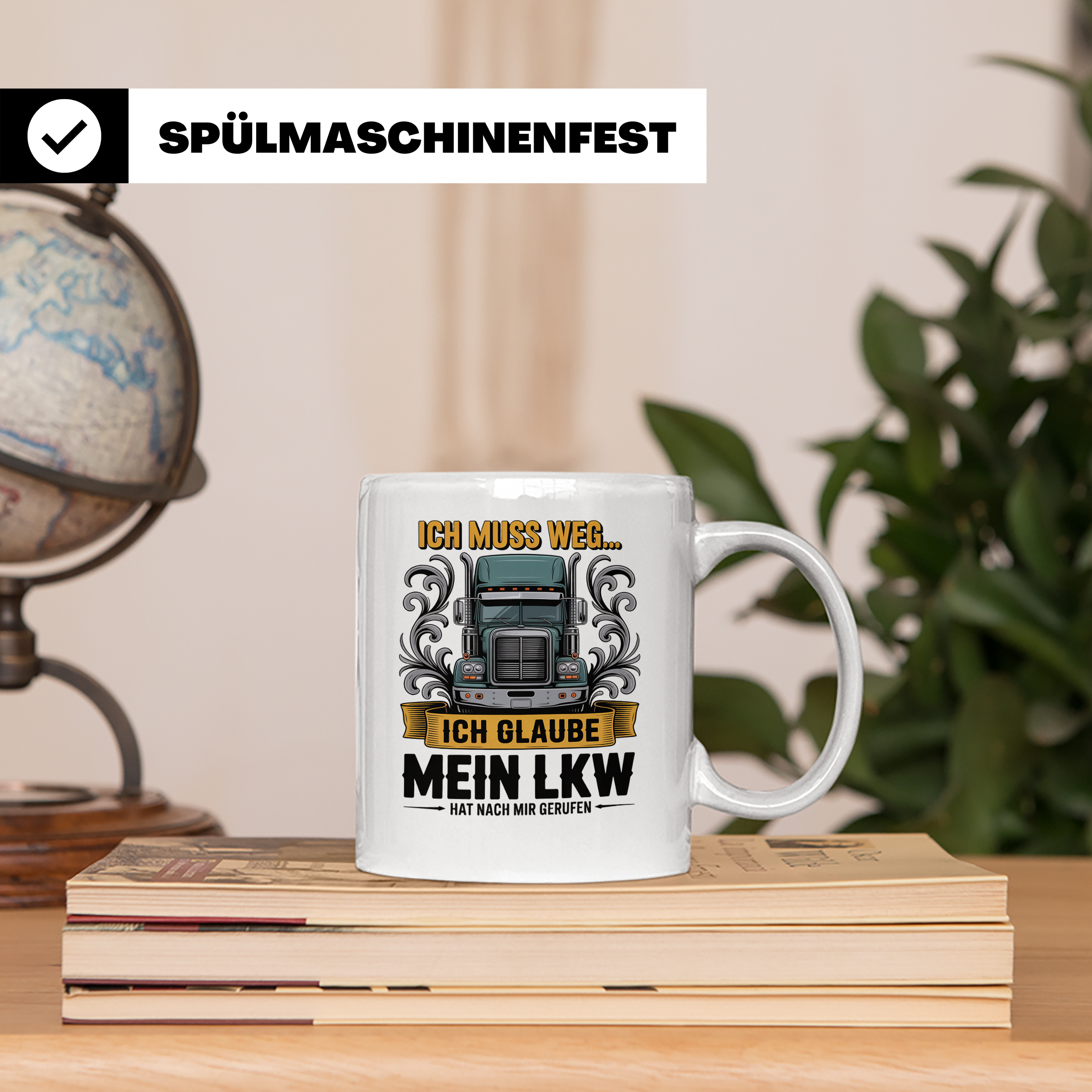 LKW Fahrer Tasse mit Spruch Ich muss weg mein LKW ruft | Ges – Weiß [farbe:weiß]