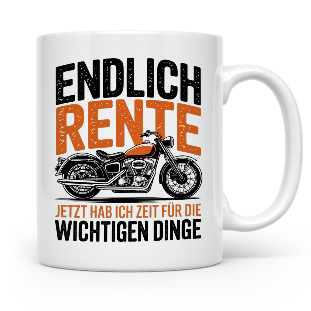 Rentner Tasse für Biker Motorradfahrer | Endlich Rente Spruc – Weiß [farbe:weiß]