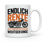 Rentner Tasse für Biker Motorradfahrer | Endlich Rente Spruc – Weiß [farbe:weiß]