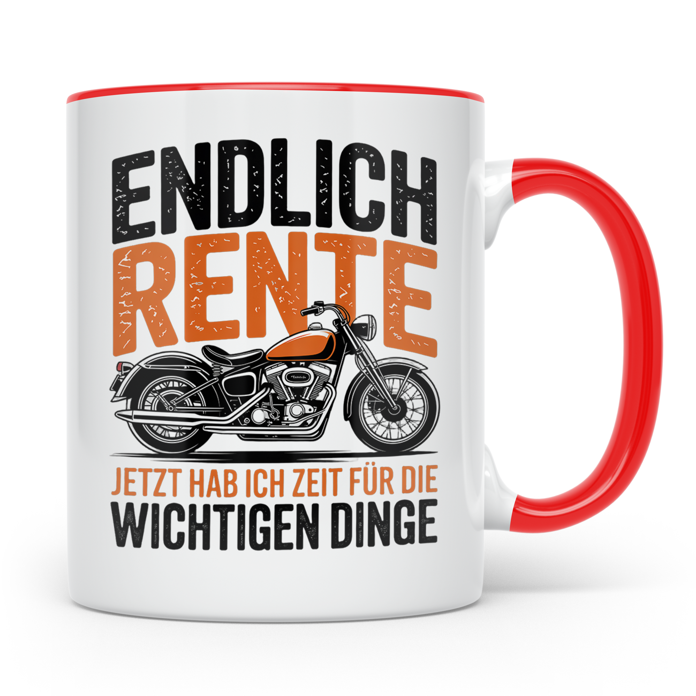Rentner Tasse für Biker Motorradfahrer | Endlich Rente Spruc – Rot [farbe:rot]