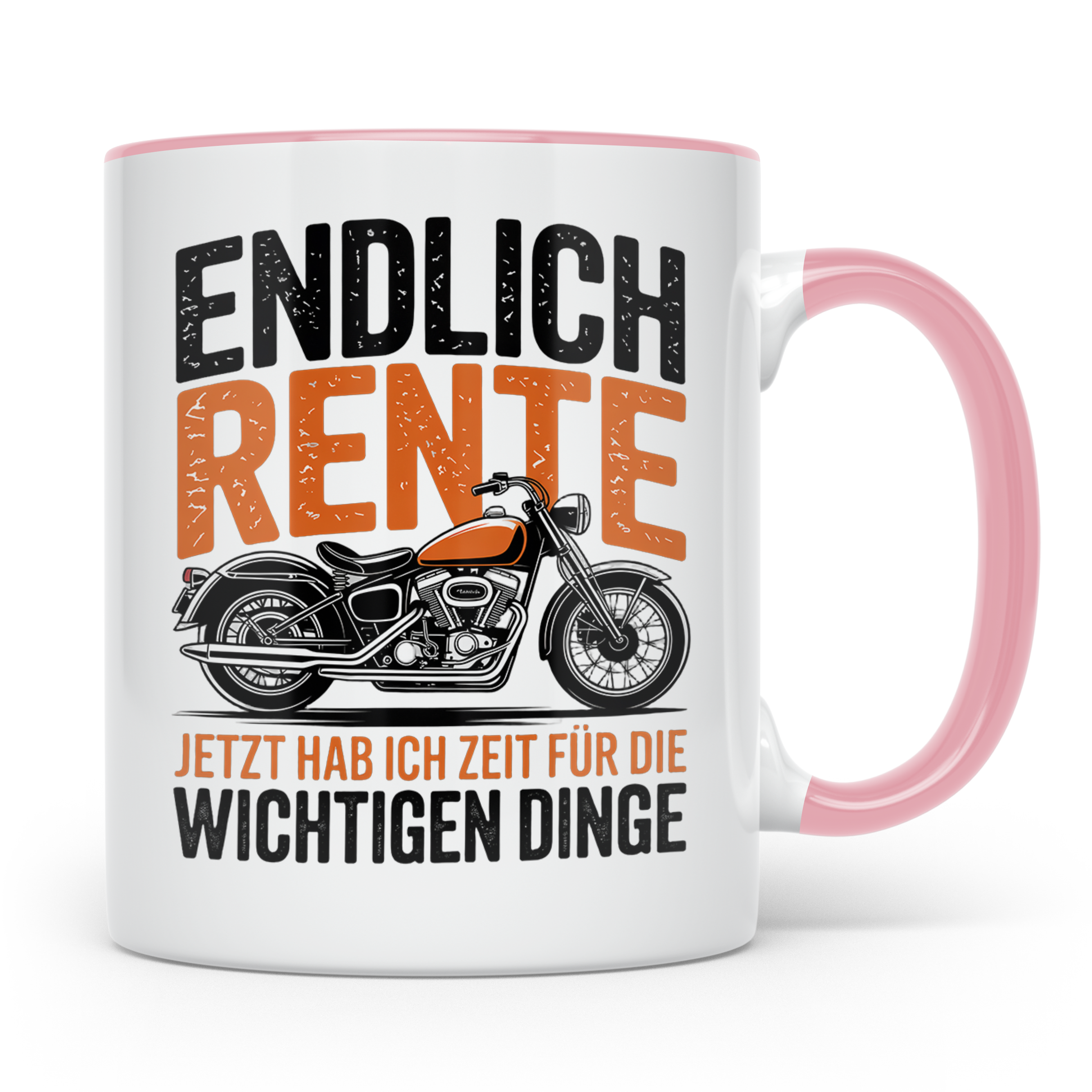 Rentner Tasse für Biker Motorradfahrer | Endlich Rente Spruc – Rosa [farbe:rosa]