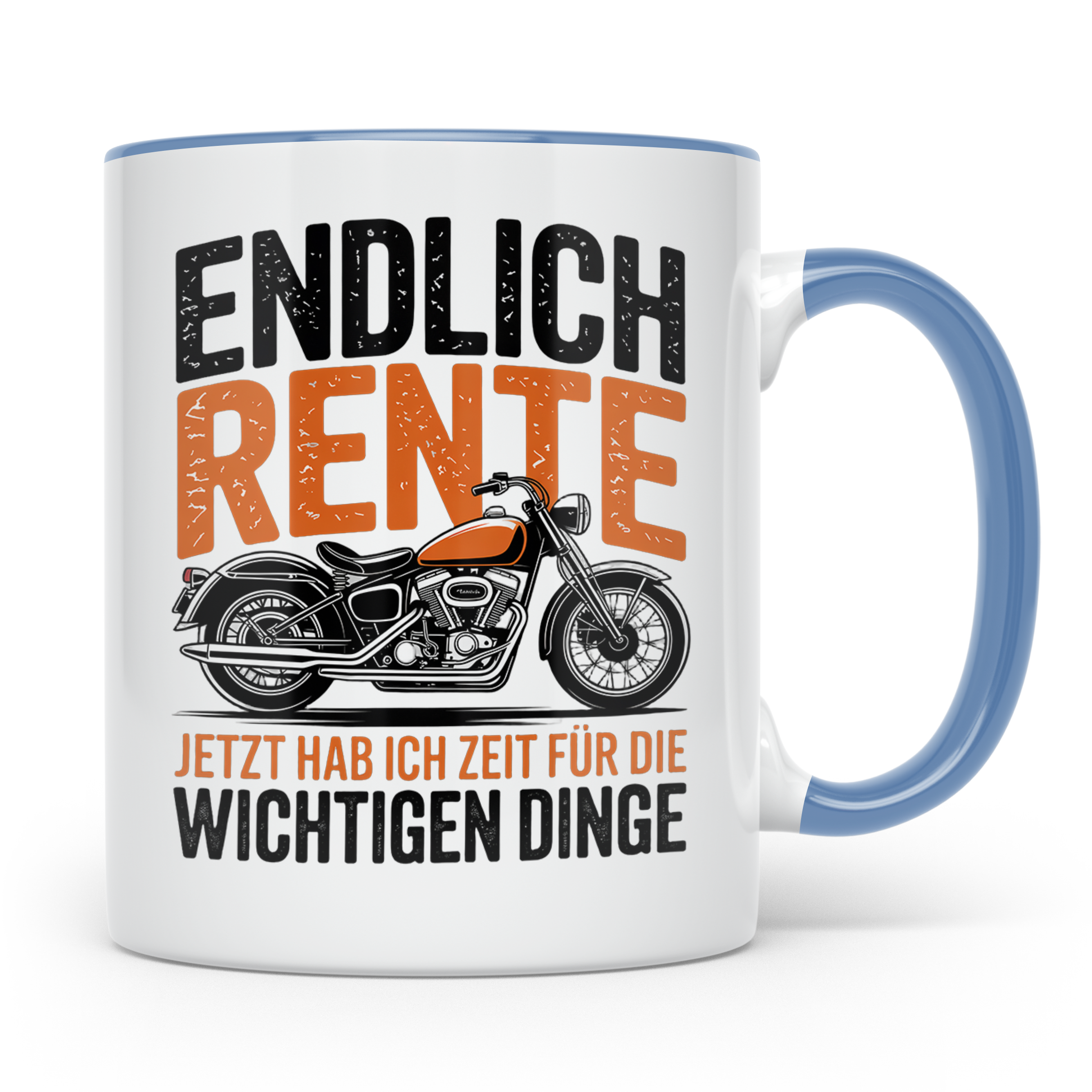 Rentner Tasse für Biker Motorradfahrer | Endlich Rente Spruc – Blau [farbe:blau]