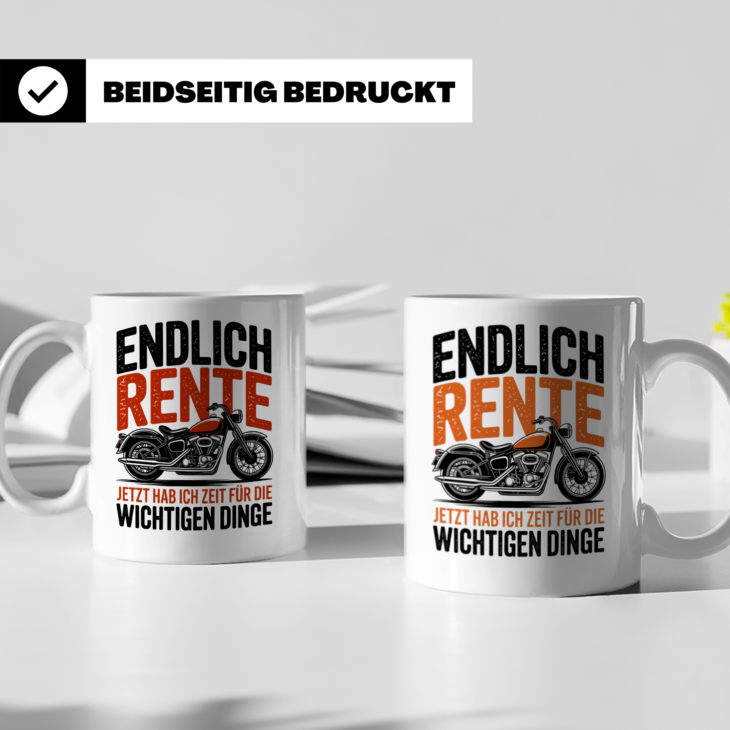 Rentner Tasse für Biker Motorradfahrer | Endlich Rente Spruc – Weiß [farbe:weiß]