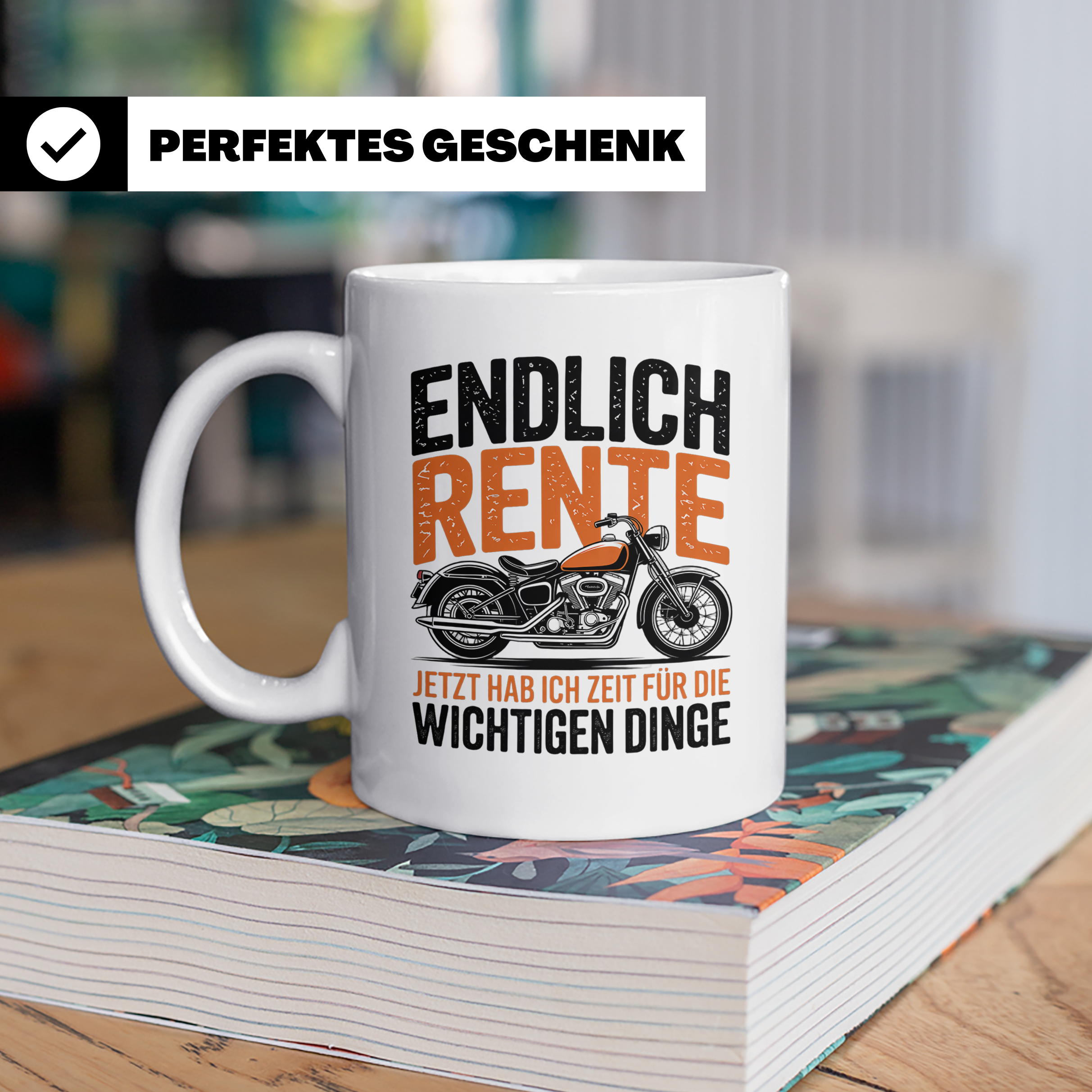 Rentner Tasse für Biker Motorradfahrer | Endlich Rente Spruc – Weiß [farbe:weiß]