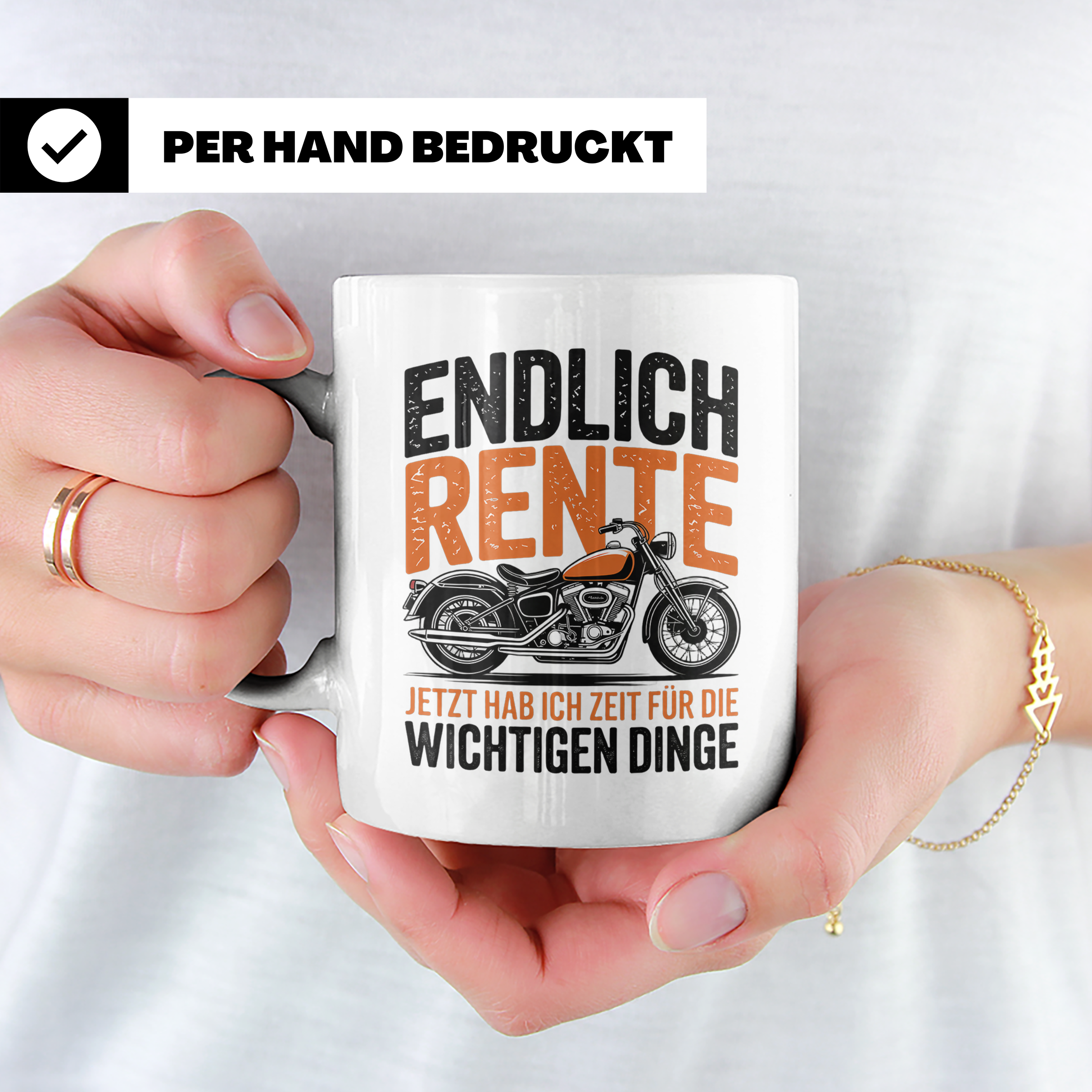 Rentner Tasse für Biker Motorradfahrer | Endlich Rente Spruc – Weiß [farbe:weiß]