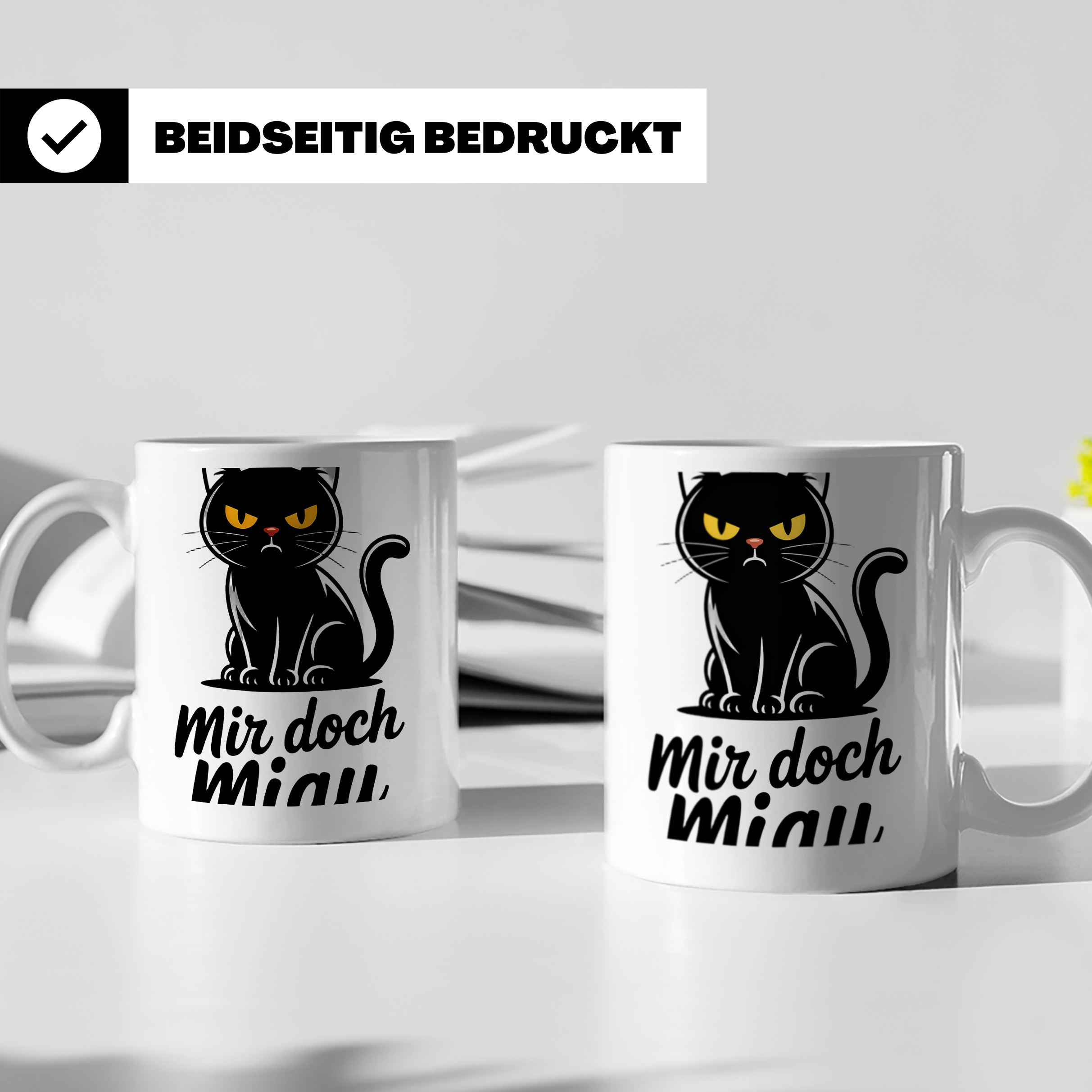 Mir doch Miau Tasse mit böser schwarzer Katze, sarkastischer – Weiß [farbe:weiß]