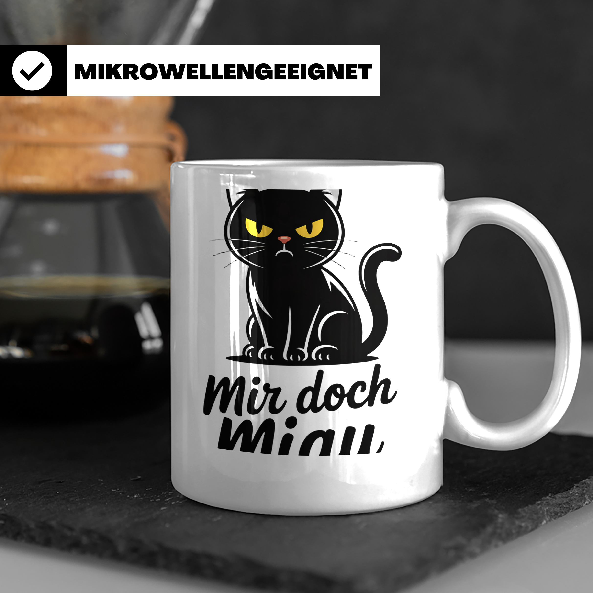 Mir doch Miau Tasse mit böser schwarzer Katze, sarkastischer – Weiß [farbe:weiß]