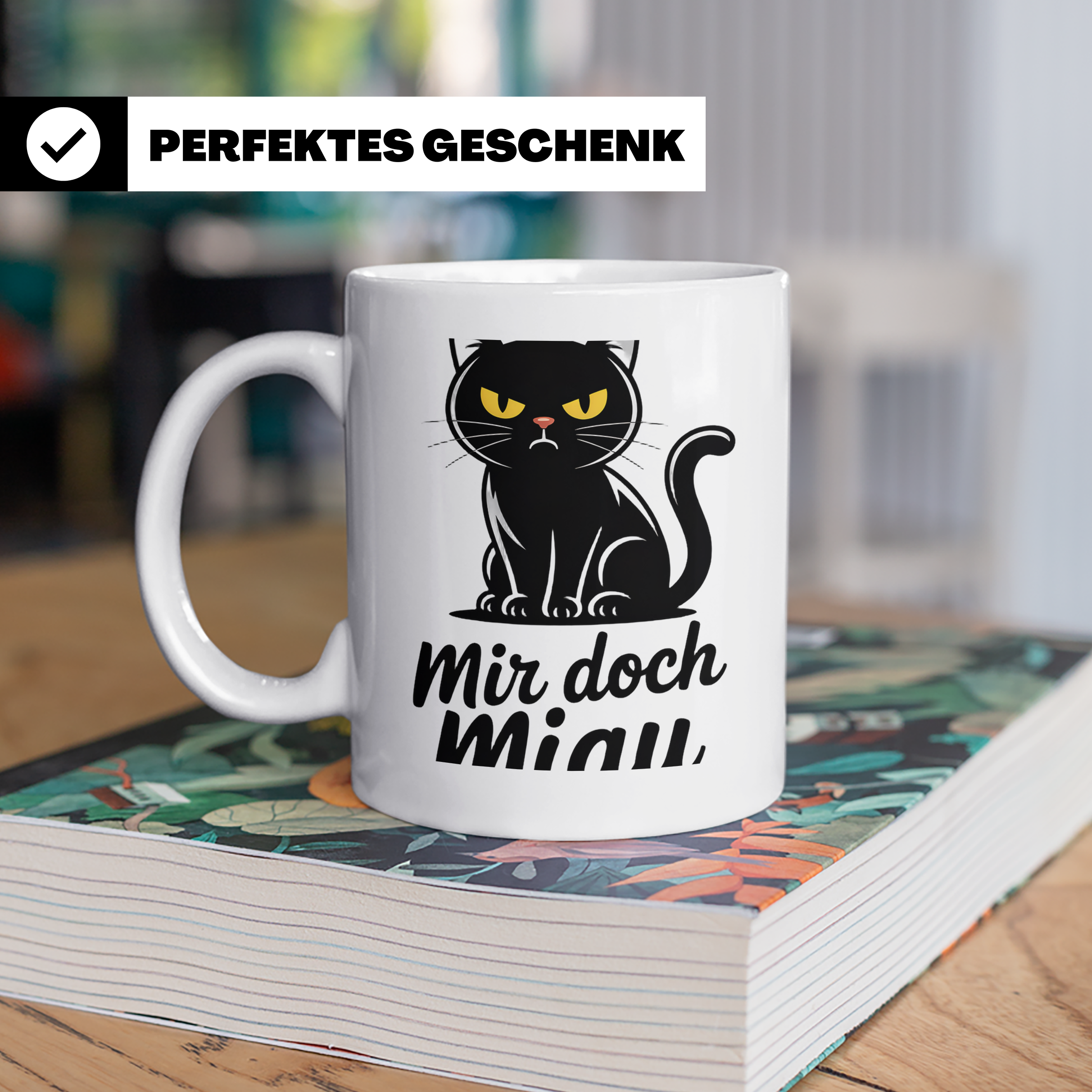 Mir doch Miau Tasse mit böser schwarzer Katze, sarkastischer – Weiß [farbe:weiß]