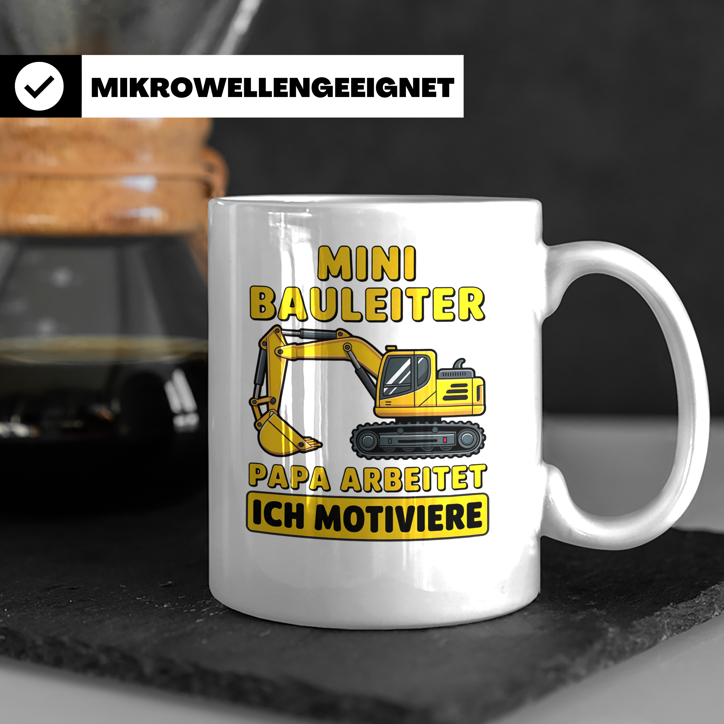 Mini Bauleiter Tasse für Papa Baggerfahrer Geschenk Vater vo – Weiß [farbe:weiß]