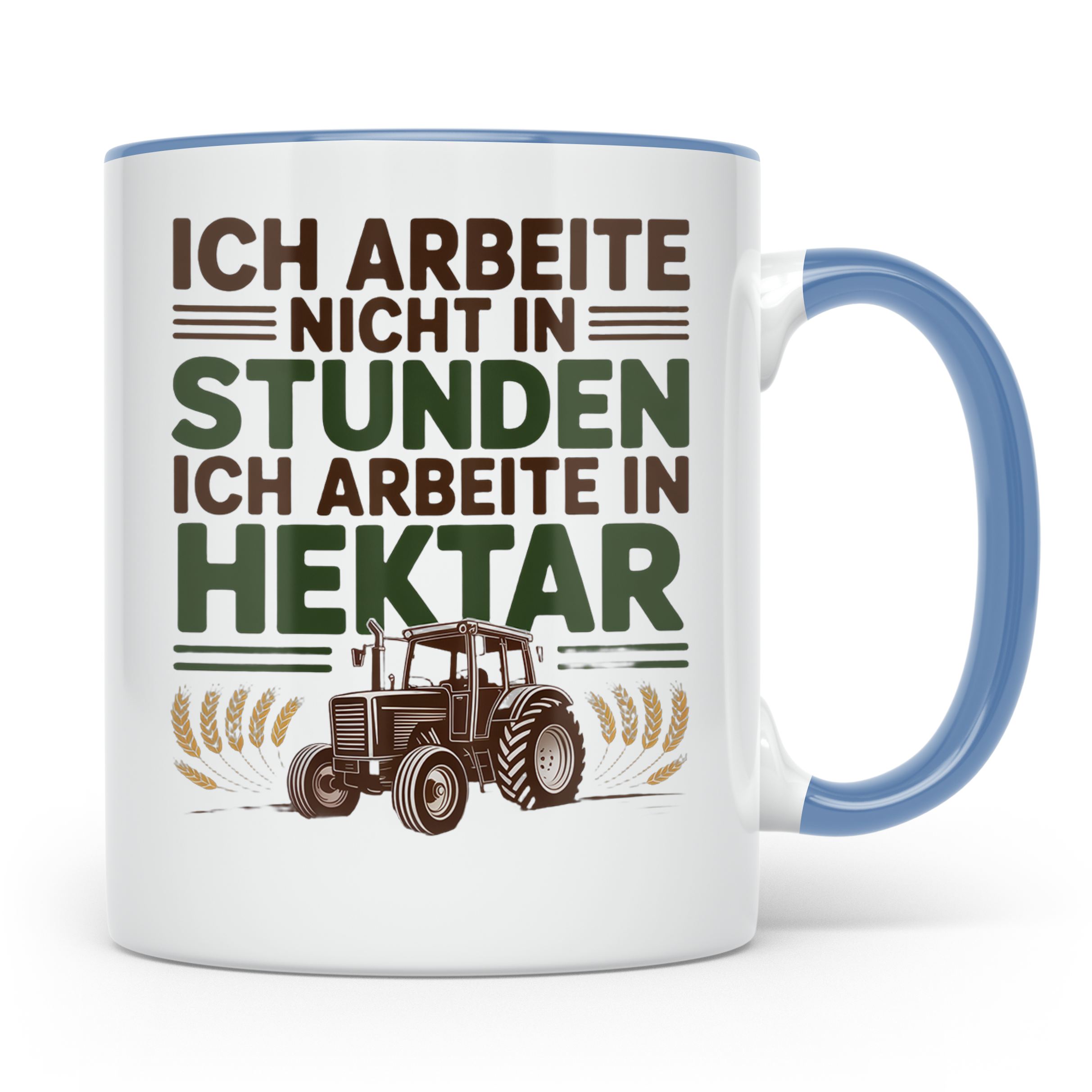 Landwirt Tasse Ich arbeite in Hektar Spruch, Geschenk für Ba – Blau [farbe:blau]