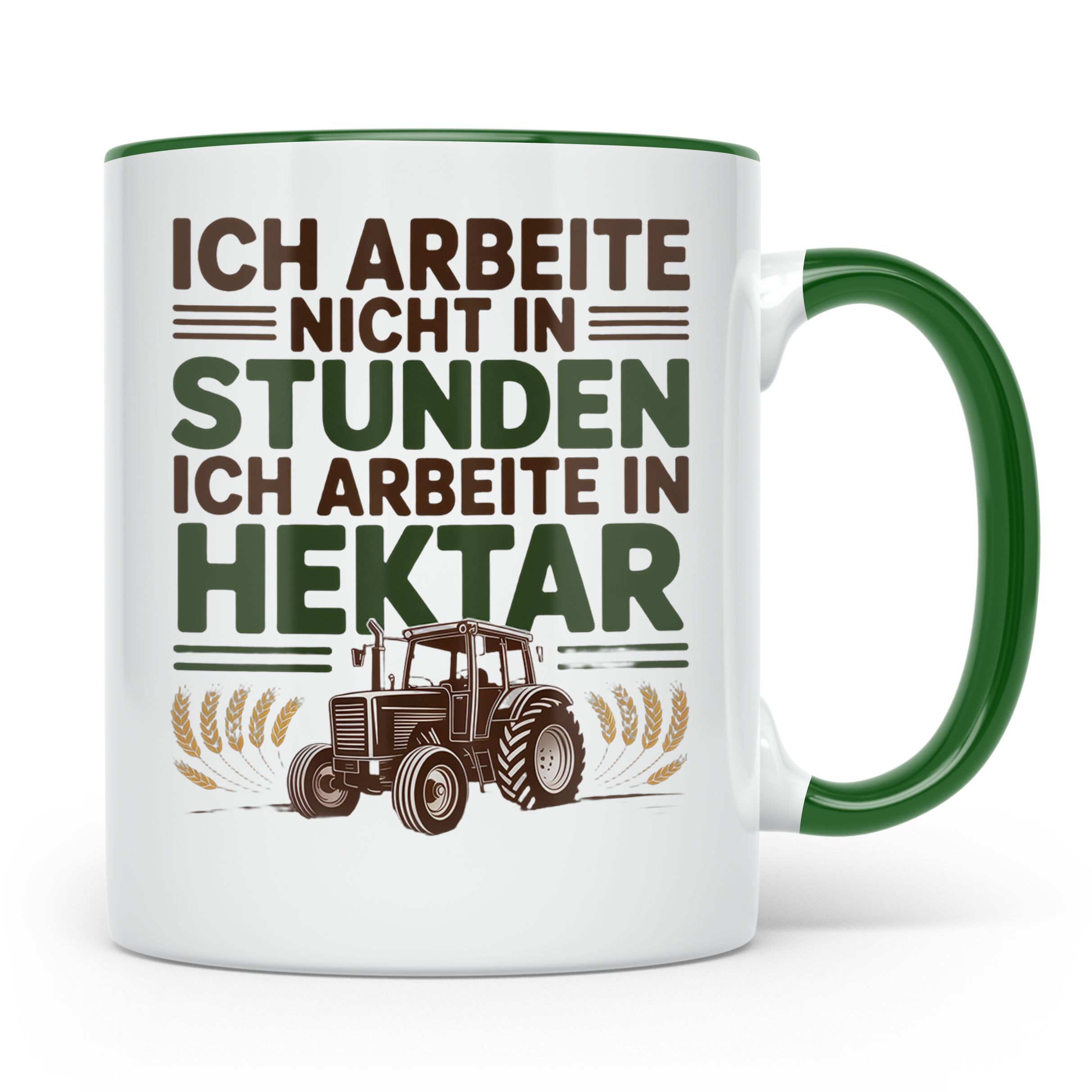 Landwirt Tasse Ich arbeite in Hektar Spruch, Geschenk für Ba – Grün [farbe:grün]