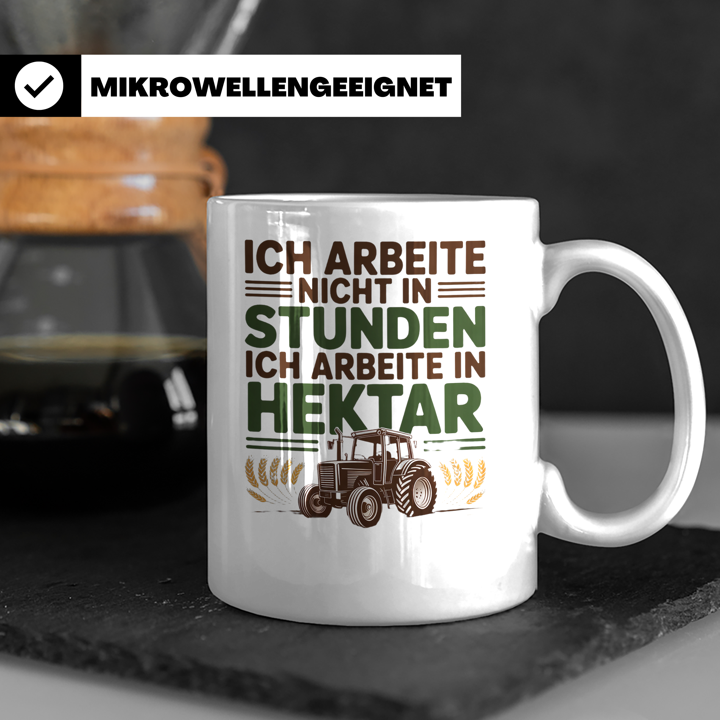 Landwirt Tasse Ich arbeite in Hektar Spruch, Geschenk für Ba – Weiß [farbe:weiß]