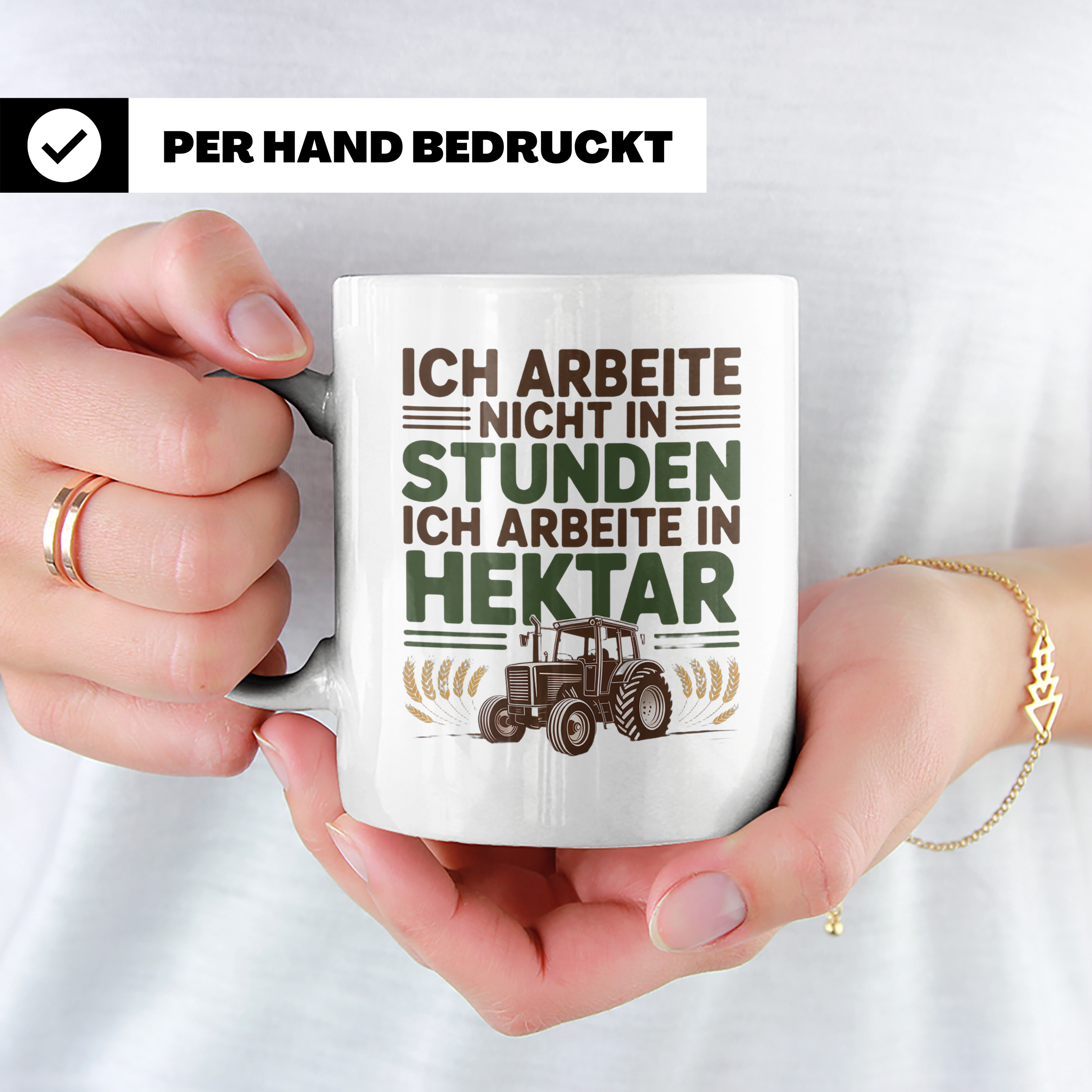 Landwirt Tasse Ich arbeite in Hektar Spruch, Geschenk für Ba – Weiß [farbe:weiß]