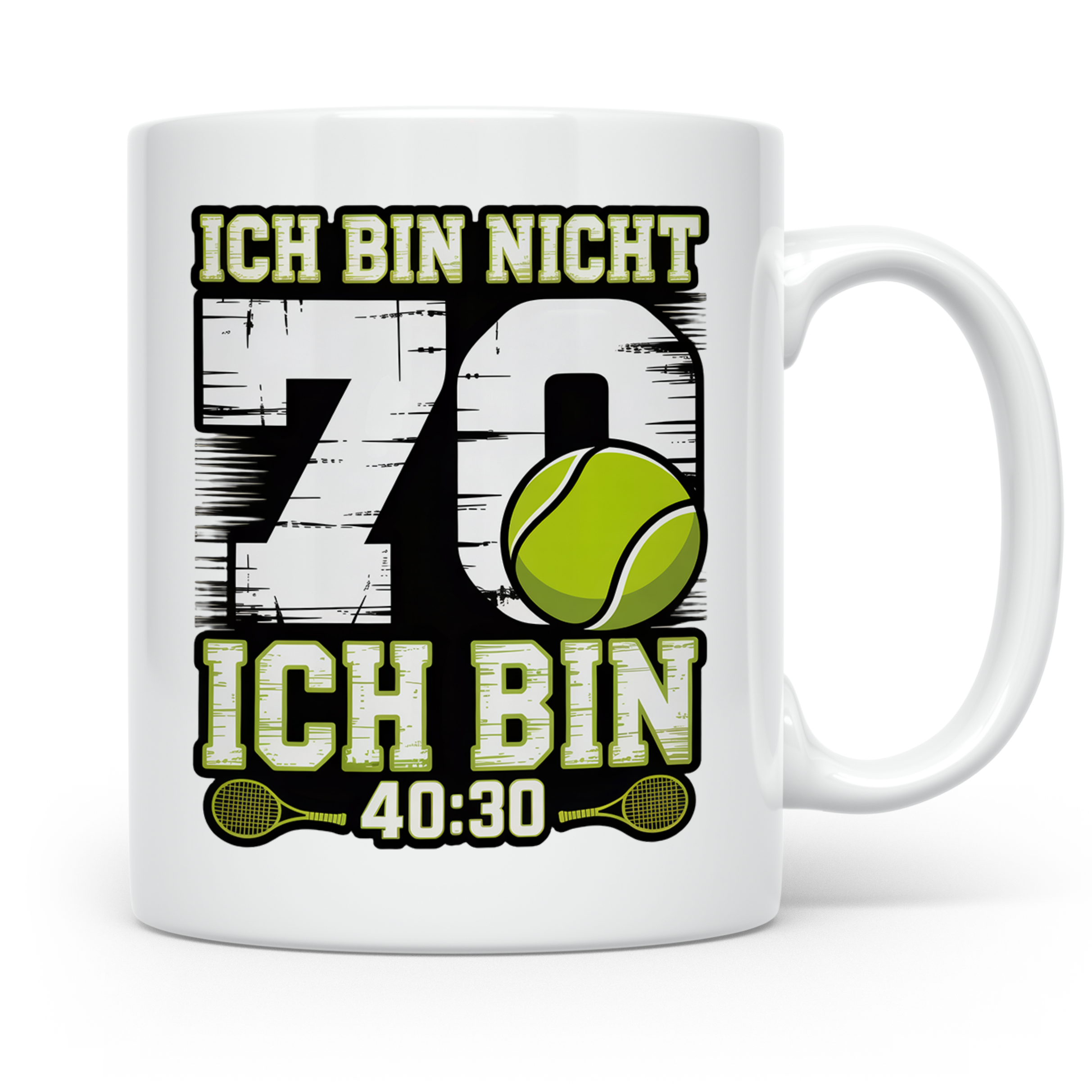 70. Geburtstag Tasse Tennisspieler lustiger Spruch Ich bin 4 – Weiß [farbe:weiß]