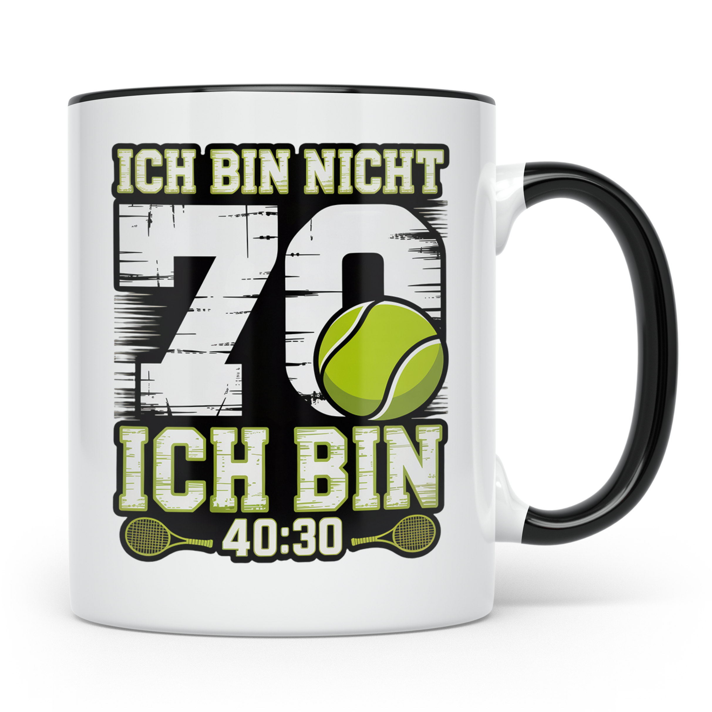 70. Geburtstag Tasse Tennisspieler lustiger Spruch Ich bin 4 – Schwarz [farbe:schwarz]