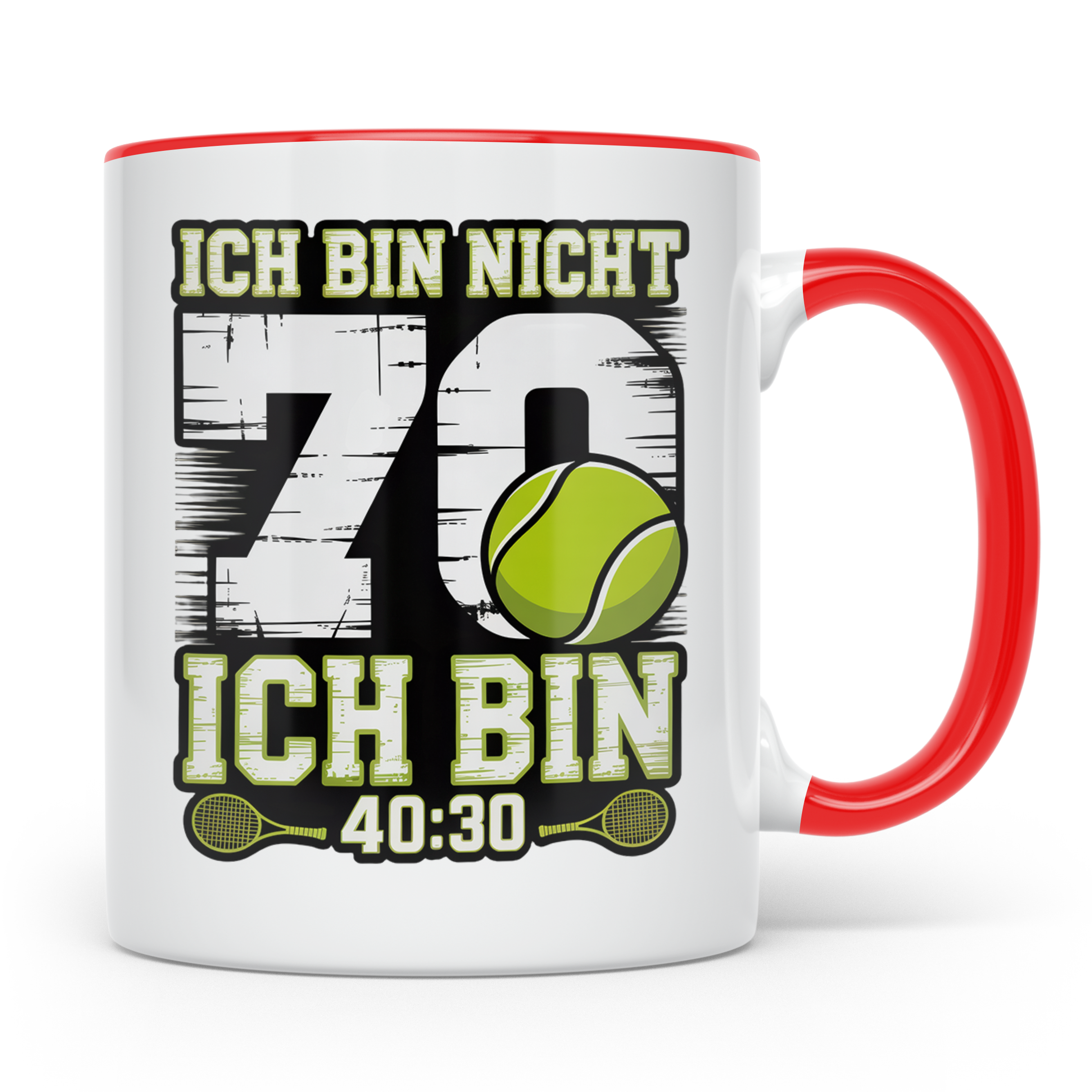 70. Geburtstag Tasse Tennisspieler lustiger Spruch Ich bin 4 – Rot [farbe:rot]
