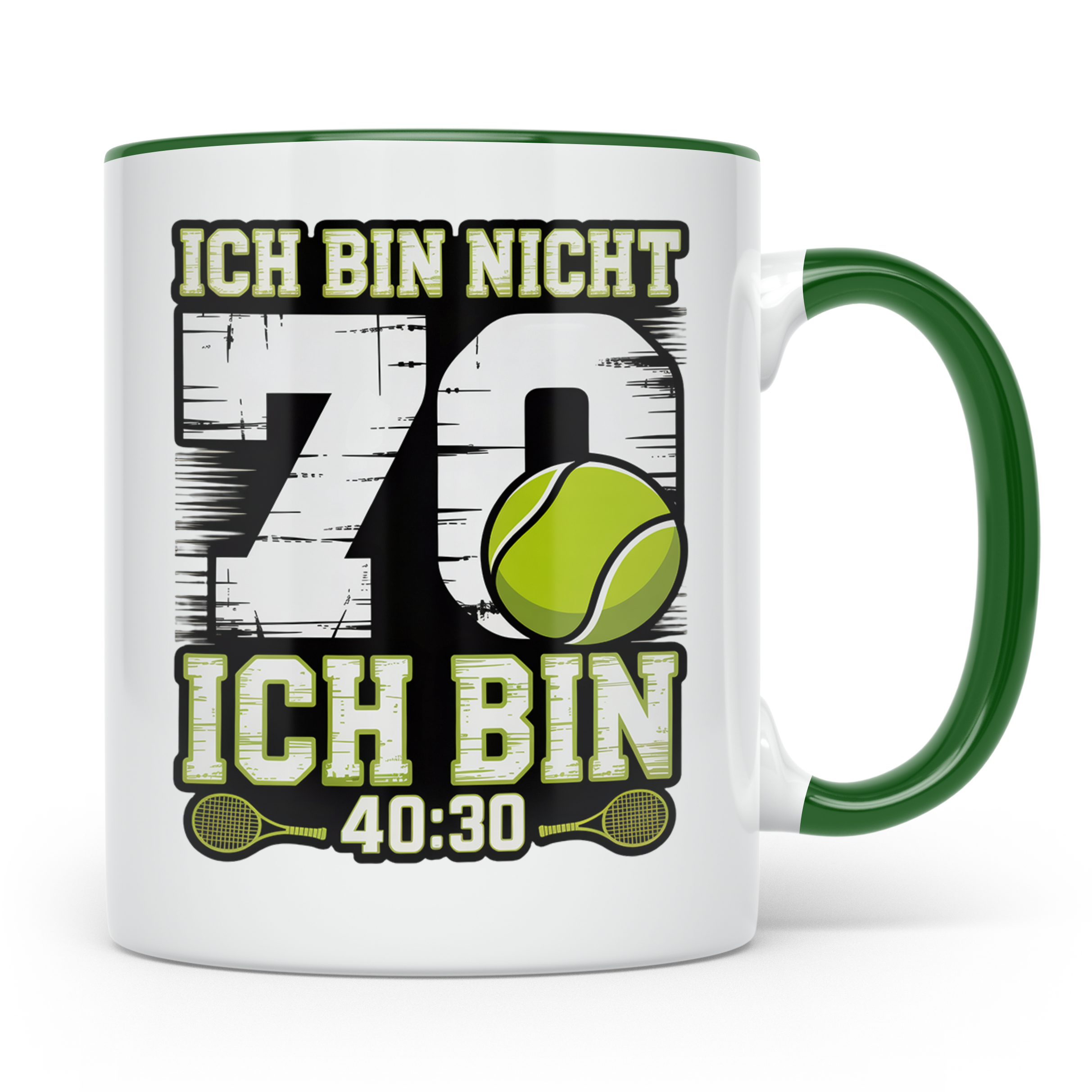 70. Geburtstag Tasse Tennisspieler lustiger Spruch Ich bin 4 – Grün [farbe:grün]