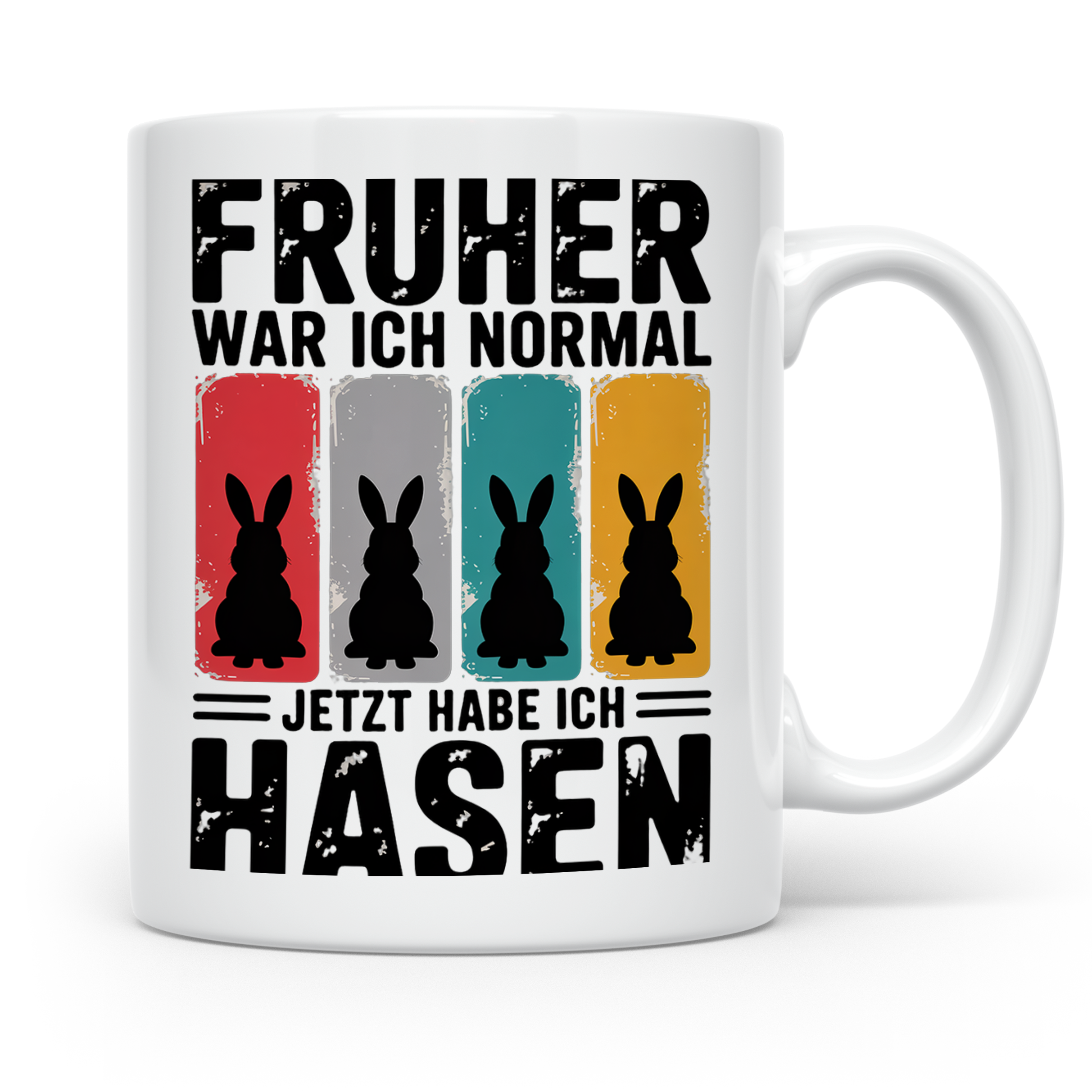 Hasen Tasse Früher war ich normal jetzt habe ich Hasen lusti – Weiß [farbe:weiß]