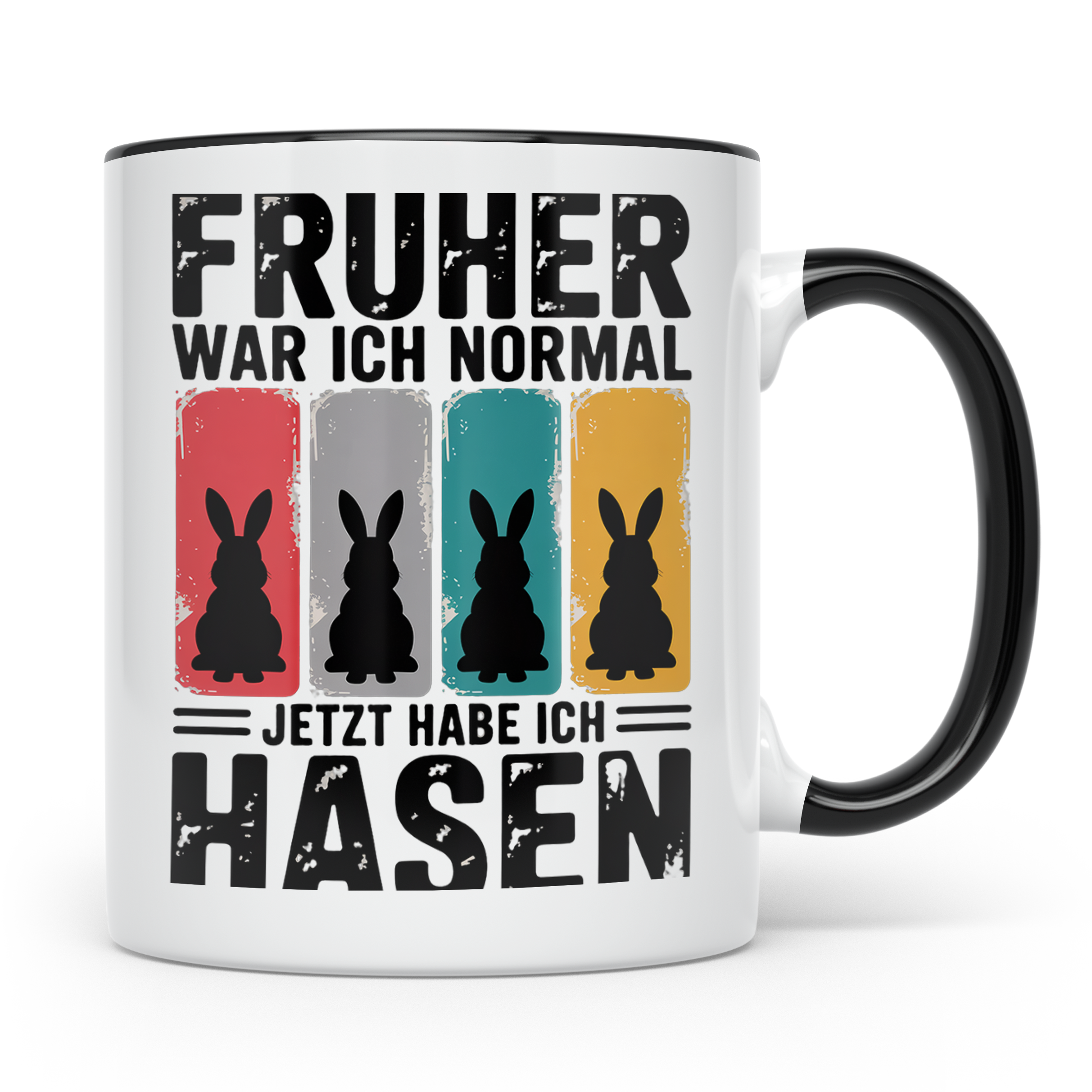 Hasen Tasse Früher war ich normal jetzt habe ich Hasen lusti – Schwarz [farbe:schwarz]