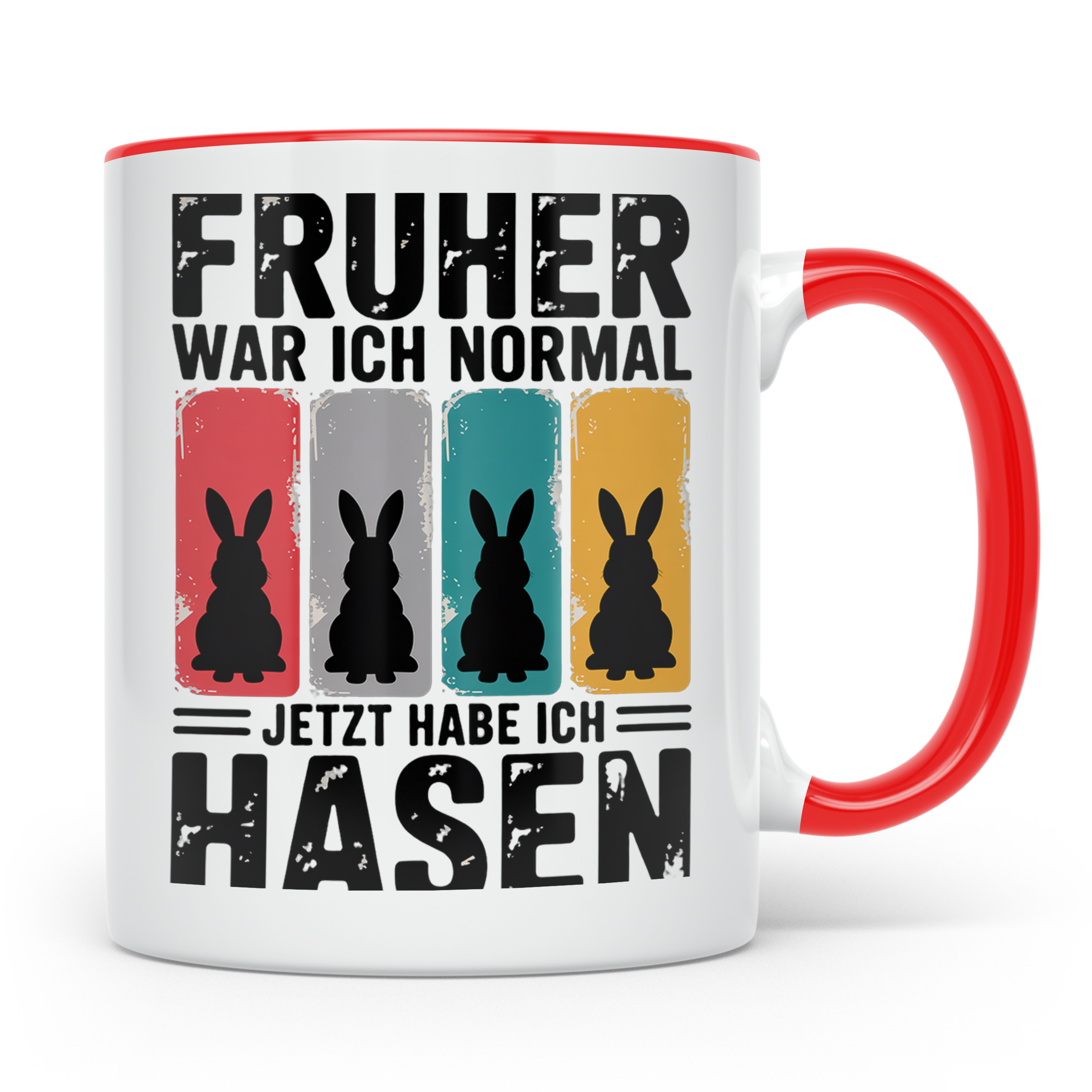 Hasen Tasse Früher war ich normal jetzt habe ich Hasen lusti – Rot [farbe:rot]